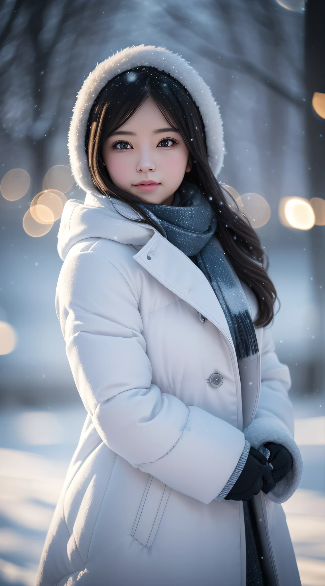 coldworld future lady snow winter aiartwork beautifulgirl beautifulwoman coldwinter snowing technology, depht-of-field, bokeh, (frontlighting:1.2), (backlighting:0.75), (fill light:0.9), bloom, (light sparkles:1.2), chromatic aberration, (lens flare:1.2),