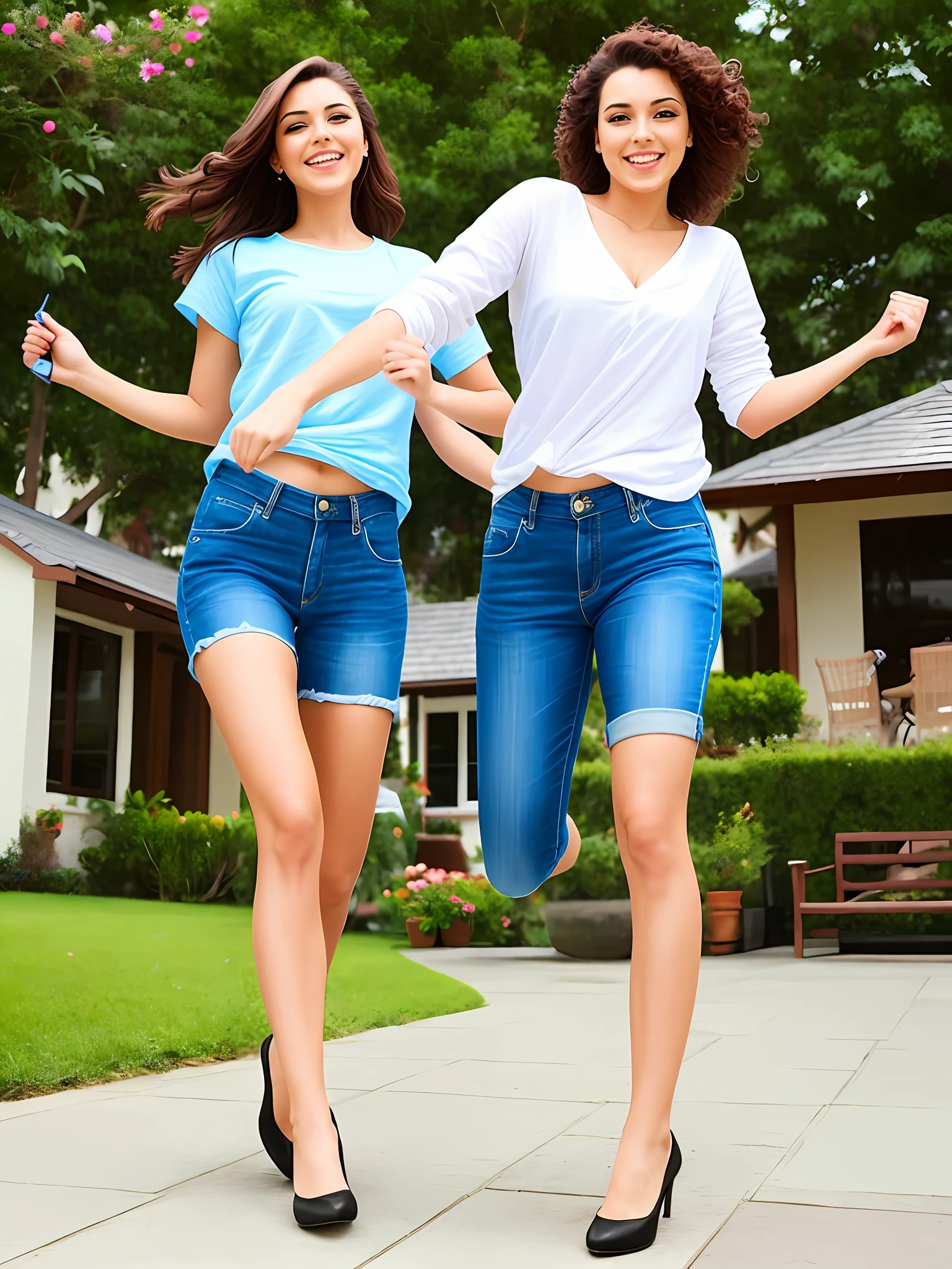 Beautiful woman having fun stepping man