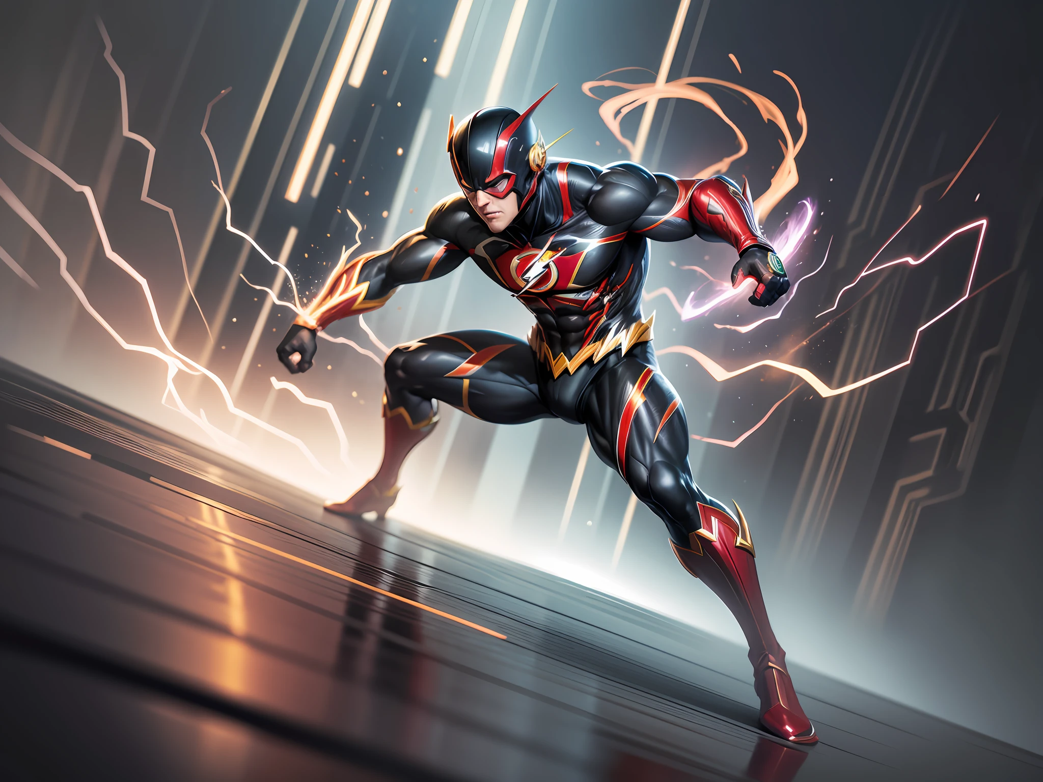the flash from dc comics, full body::1, alex ross art, (alex ross style:0.5), alex ross art style, alex ross, speed, 4k, raw photo, best quality, masterpiece, ultra high res, (photorealistic:1.4), two hands, chinese traditional ink style, dynamic movement, dynamic pose, movement, Amazing Vector in oil painting environmental art cinematic, diorama, intricate detail, solo --auto --s2