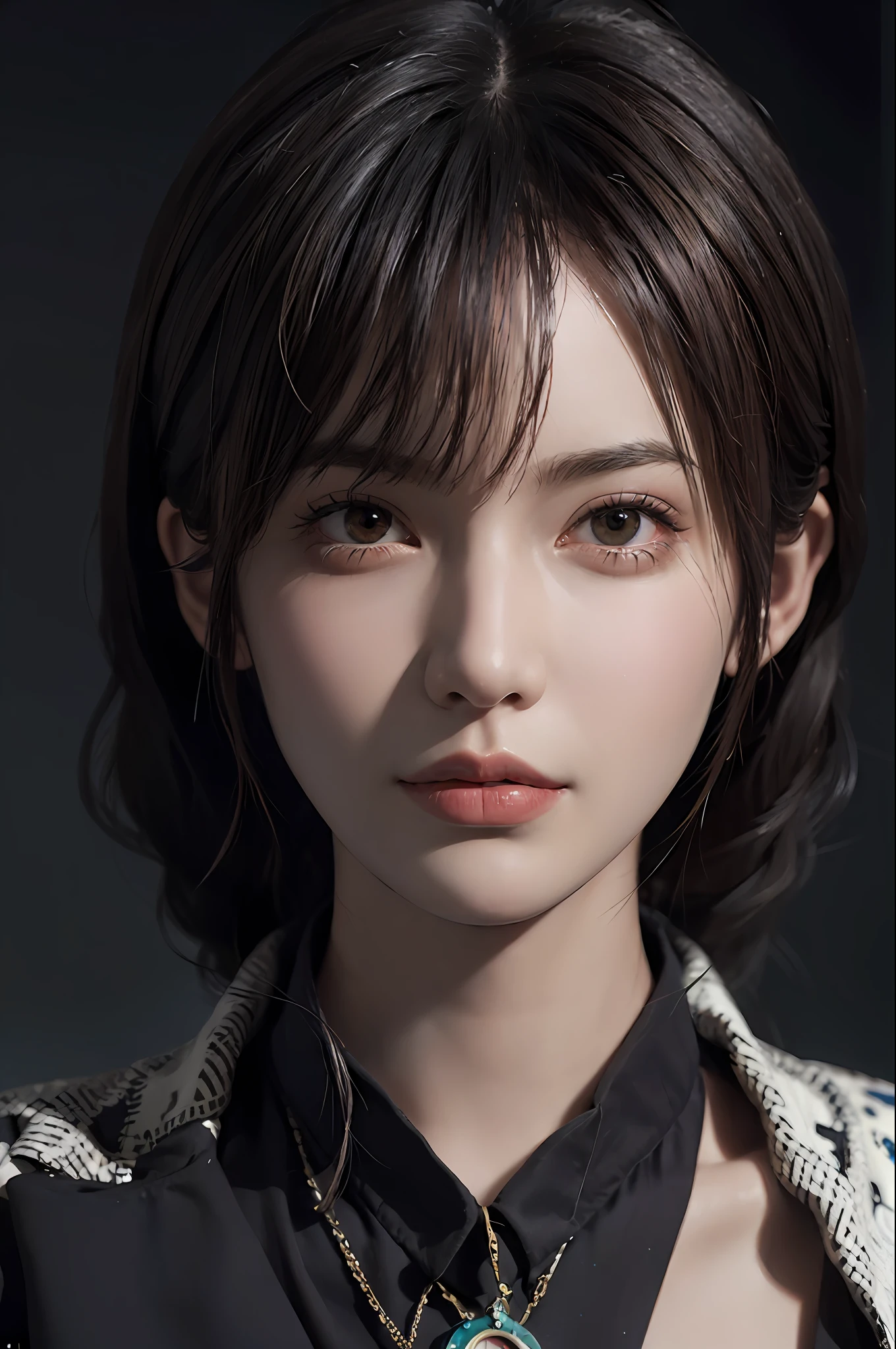 (Front Focus), (In the Dark: 1.6), Surrealist Female Portraits by David Hockney and Alphonse Mucha, Fantasy Art, Photo Realism, Dynamic Lighting, ArtStation, Poster, Volumetric Lighting, Very Detailed Faces, 4 K, Award-Awarded, , 1girl, In the Dark, Deep Shadow, Low Key, Cowboy Shot, (Official Uniform: 1.4), Long Hair, Gray Hair, Star Song Yi