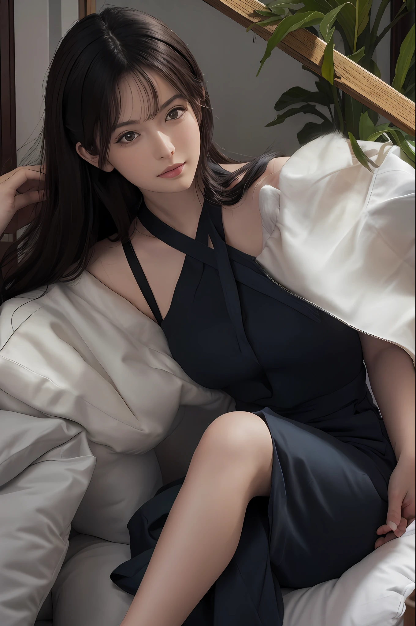 (Masterpiece: 1.3), (8k, photorealistic, RAW photo, best quality: 1.4), (1girl), beautiful face, (realistic face), (black hair), beautiful hairstyle, realistic eyes, beautiful detail eyes, (realistic skin), beautiful skin, absurdity, attractive, ultra high-resolution, ultra-realistic, high definition, golden ratio, whole body, legs crossed, showing soles