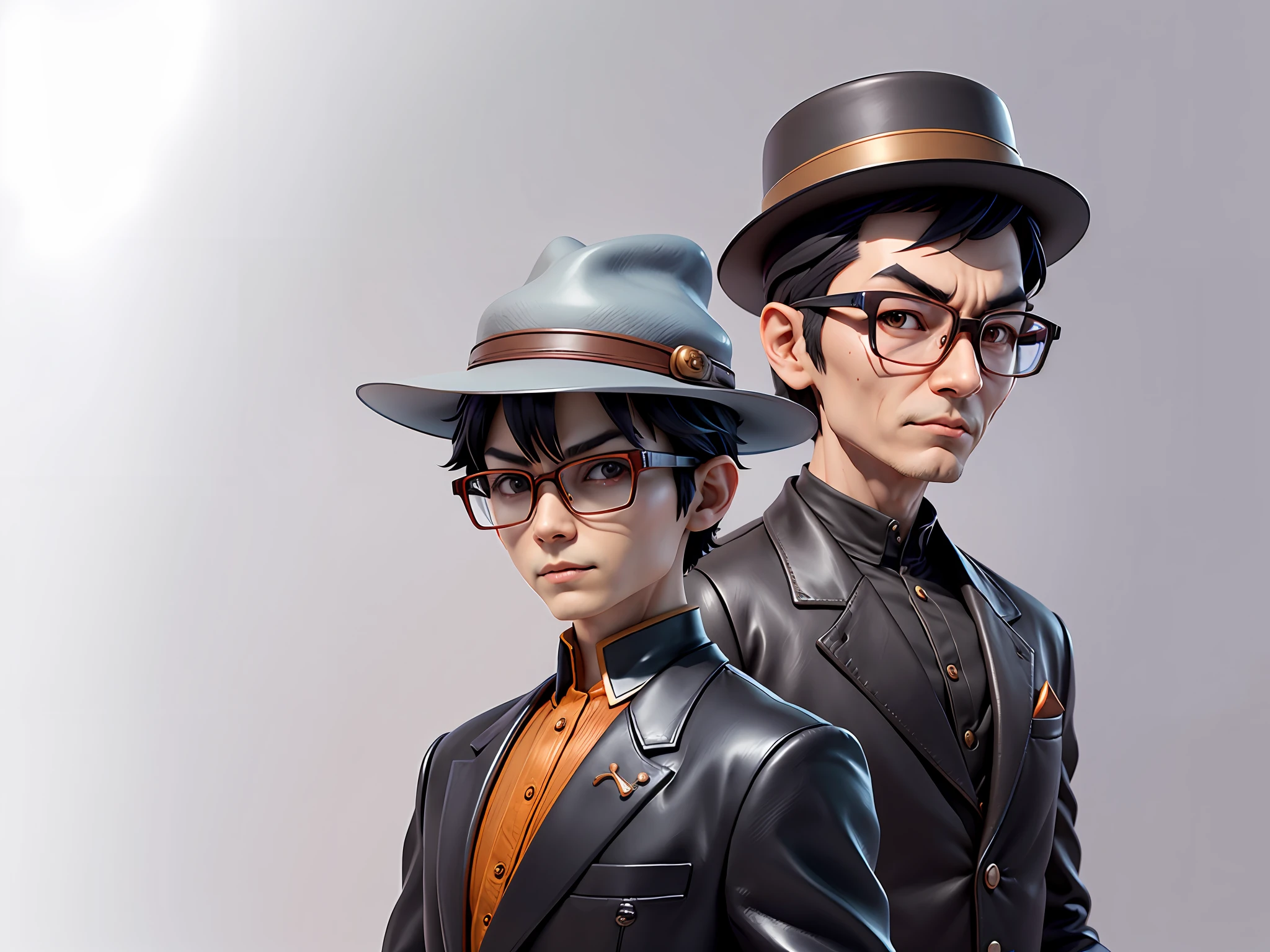 Young man with oriental face in leather hat, dragon, formal suit, short black hair, silver glasses, digital painting, 3D character design by Mark Clairedon and Pixar and Hayao Miyazaki and Akira Toriyama, the illustration is a high-definition illustration in 4K resolution with very detailed facial features and cartoon-style visuals.
