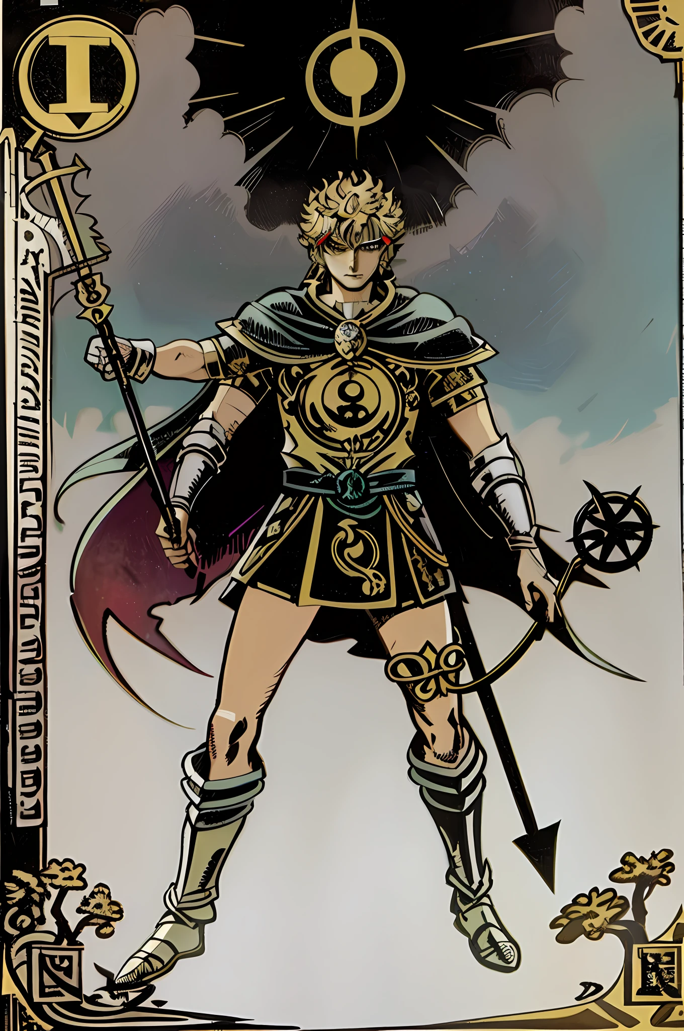 a close up of a tarot card with a man dressed in armor, knights of zodiac girl, inspired in kris from deltarrune, d&d dark sun character art, the god hermes, the god athena, portrait knights of zodiac girl, olympian god, the sailor galaxia. beautiful, the goddess artemis smirking, the god of chaos, demigod, greek god
