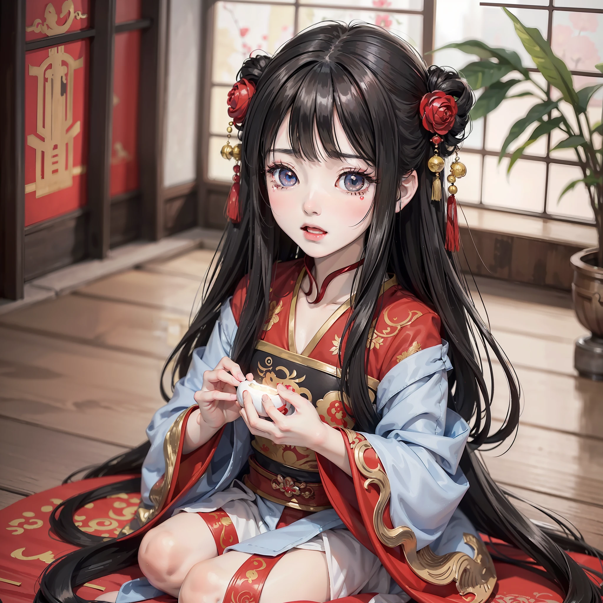 Ancient Chinese anime little girl with long black hair and about 10 years old wearing red wedding banquet Hanfu, red flower 1.3 (crying expression 1.5) (tears 1.5) (open mouth 1.2) (background is an ancient Chinese room 1.5) anime style 4 K, anime rendering, Guvez style artwork, anime style. 8k, Guvitz, Beautiful Anime Girl, Beautiful Anime Face, Cute Anime Girl (Pure Big Eyes 1.5) (Upper Body Display 1.5) (Crystal Beautiful Eyes 1.5) (Poor Milk 1.3) (Baby Little Girl 1.3) (Cinematic Lighting 1.5)