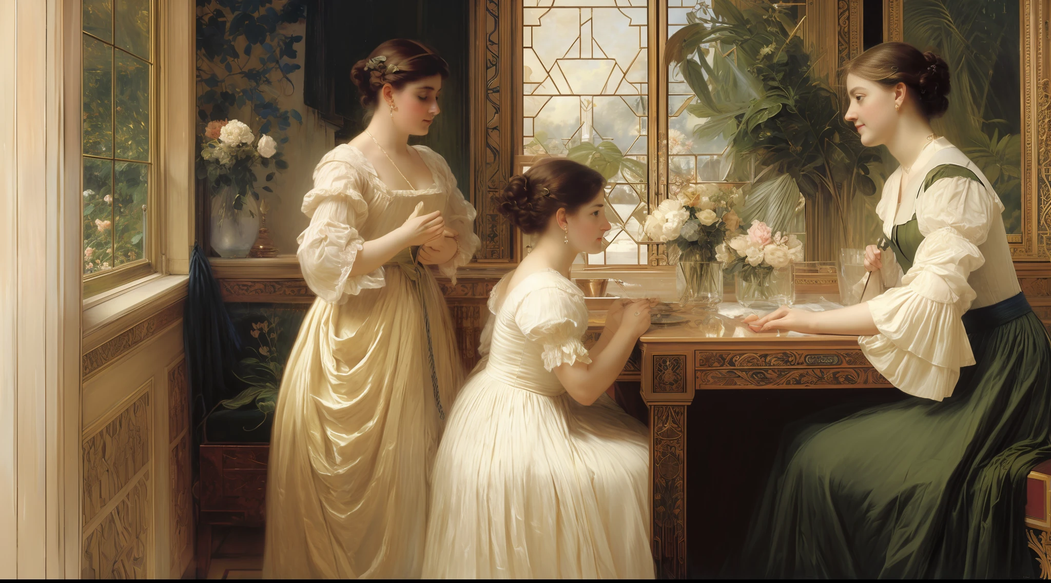 Paintings by Albert Lynch, Ruan Jia, Gaston Bussiere, Alexandre Cabanel, Daniel F. Gerhartz, Jules Bastien-Lepage, Pierre Auguste Cot, Sophie Anderson, Jeremy Lipking, Thomas Lawrence, Bouguereau, Carle Van Loo, Jules Joseph Lefebvre, Roberto Ferri, &#39;aesthetically pleasing&#39;, exquisite, polished, exquisite, refined, tasteful, harmonious, well-proportioned, well-proportioned, well-arranged, smooth, proportional --auto --s2