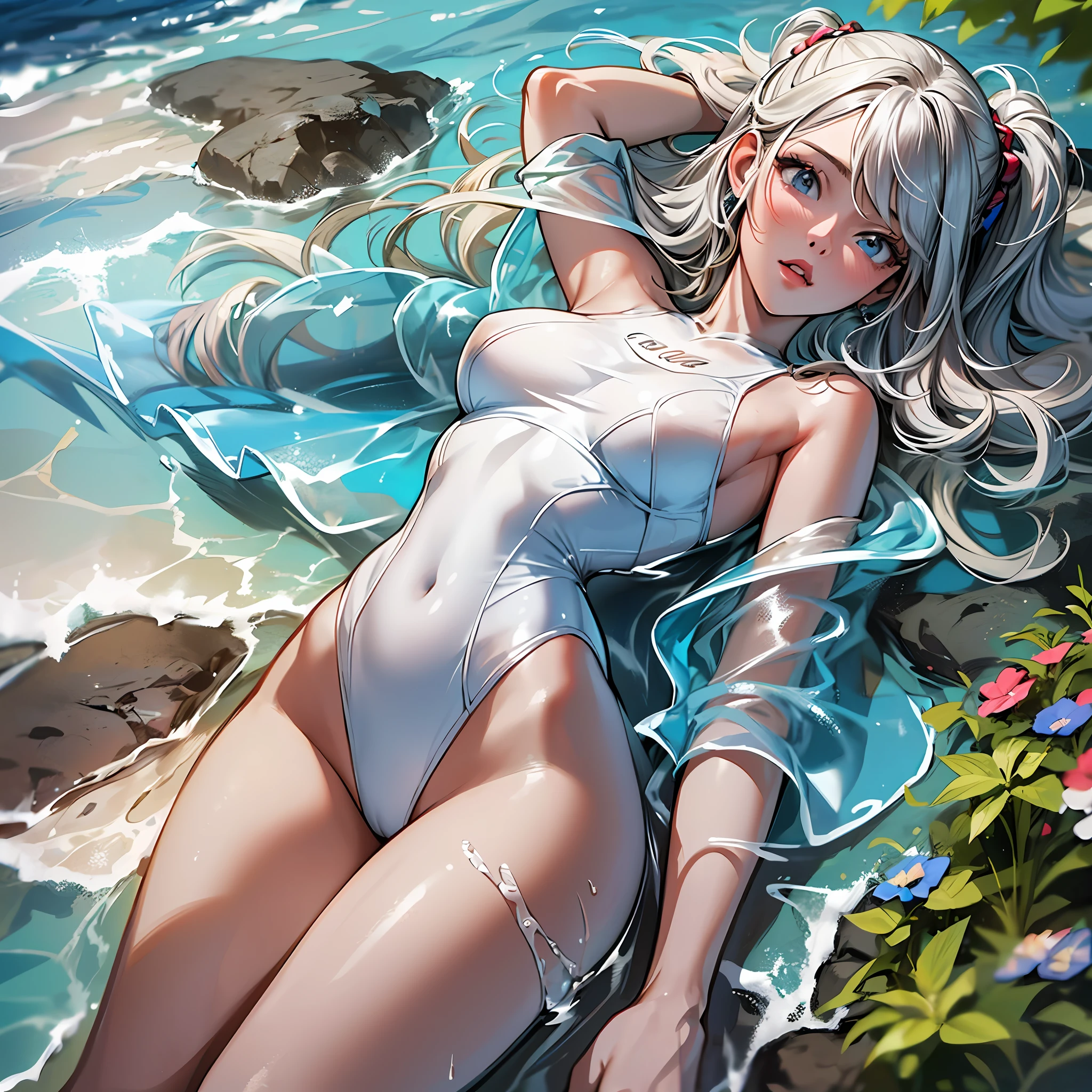 (8k), (Best Quality), (Masterpiece: 1.2), (Realistic), (Photorealistic: 1.37), Ultra Detailed, One Girl, Viewer, Full Body, 25 Years Old, White One Piece Swimsuit