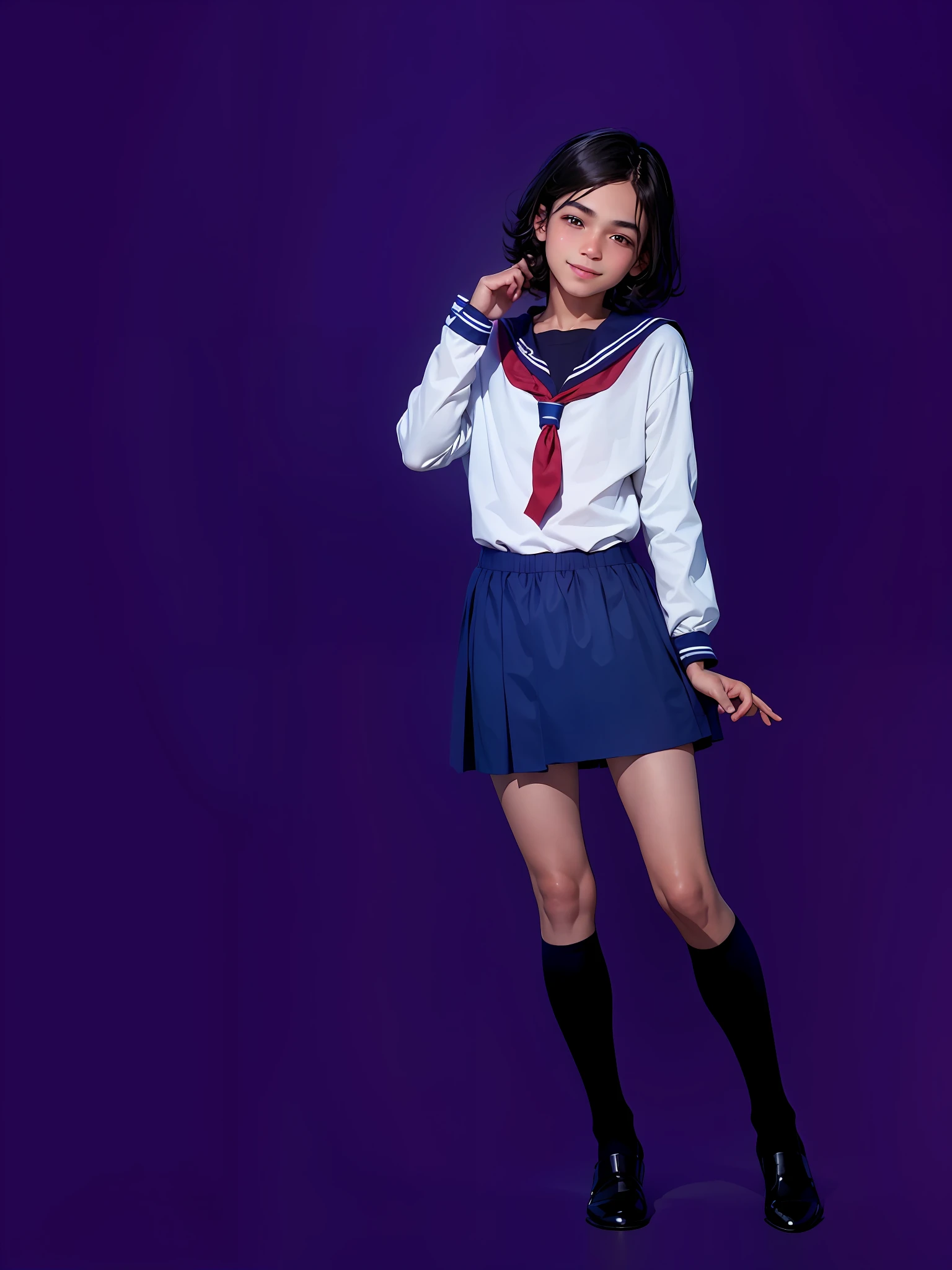Top quality, masterpiece, ultra high definition, (photorealistic: 1.4), raw photo, one boy, boy, young adult, black hair, smile, 13 year old boy, slightly muscular, sailor uniform, short hair