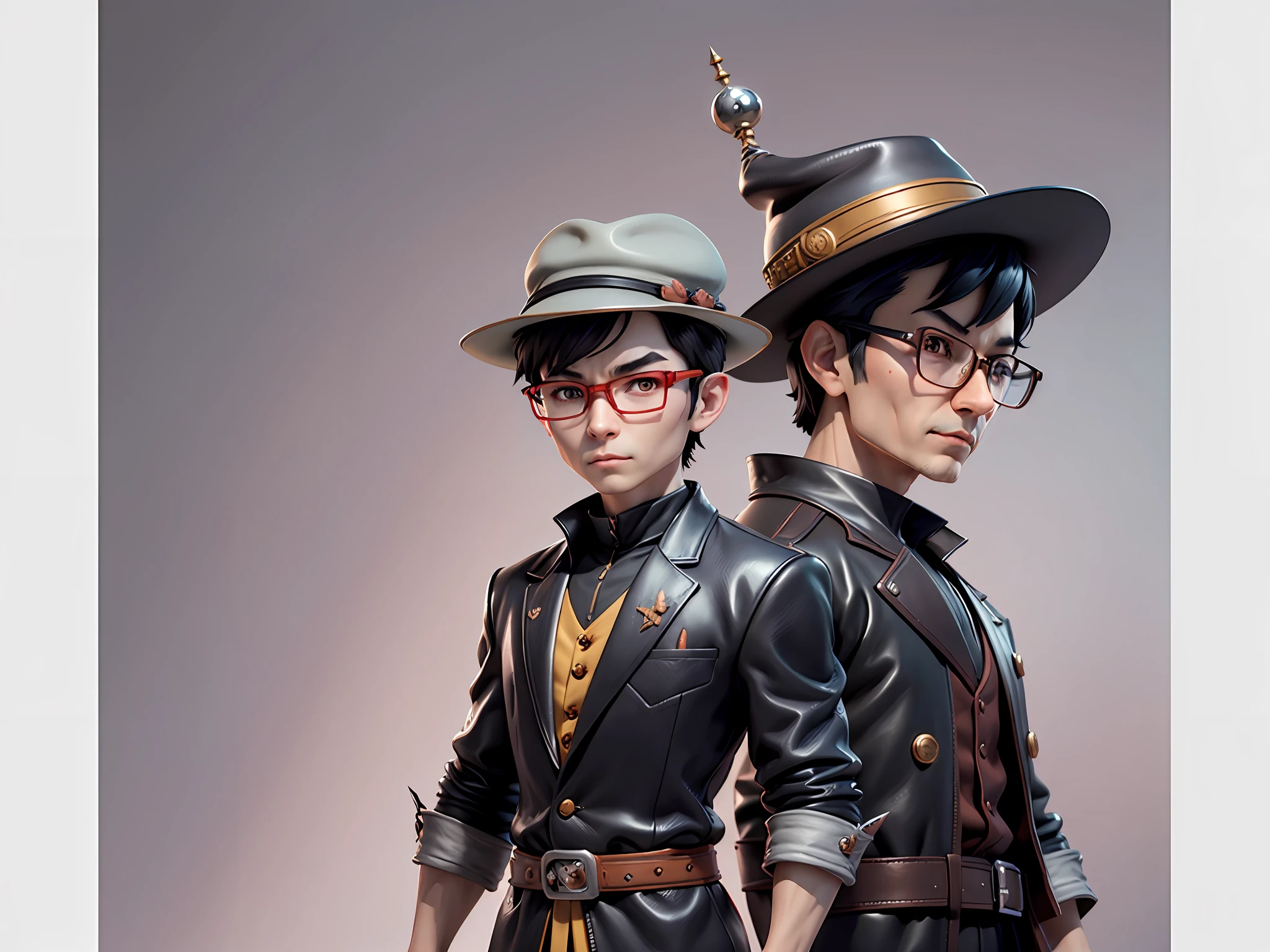 Young man with oriental face in leather hat, dragon, formal suit, short black hair, silver glasses, digital painting, 3D character design by Mark Clairedon and Pixar and Hayao Miyazaki and Akira Toriyama, the illustration is a high-definition illustration in 4K resolution with very detailed facial features and cartoon-style visuals.