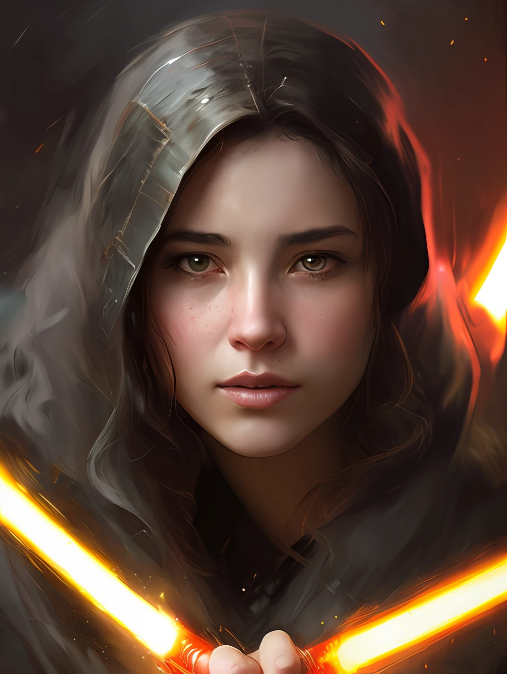 medium range portrait of a hyperdetailed in the style of a A Star Wars’s Jedi Grandmaster in the style of Mark Demsteader, wizard dnd character, (pleasant:1.3) thoughtful expression, (using a light saber:1.3), cinematic shot on canon 5d ultra realistic skin, Steve Henderson Fabian Perez Henry Asencio, Jeremy Mann Marc Simonetti fantasy magical horror atmosphere, (highly detailed environment:1.3)