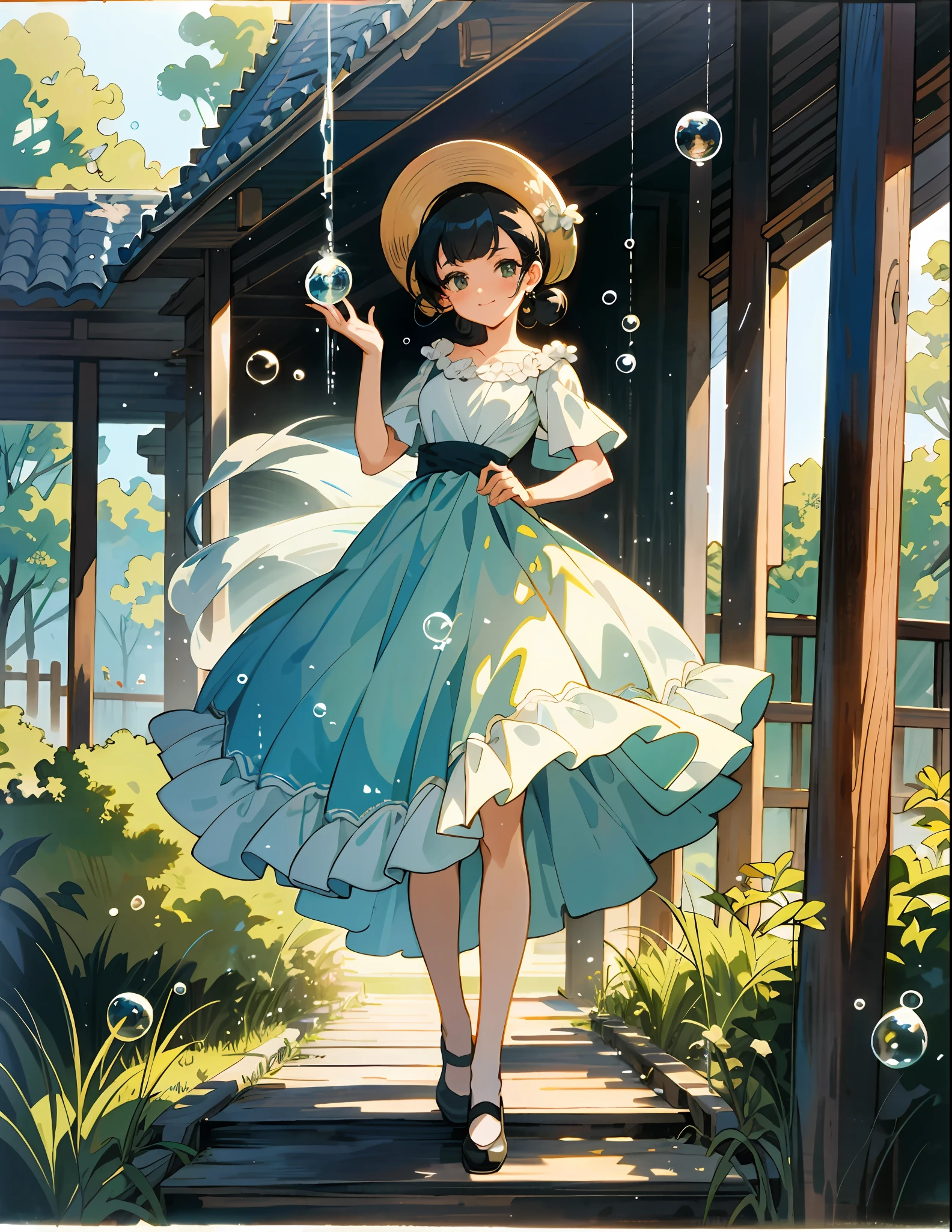 Beautiful woman with Showa retro atmosphere standing in vintage fashion. She wears gorgeous dresses, hairstyles and makeup, giving the impression of stepping back in time to the Showa era. Transparent and ephemeral soap bubbles flutter around her. The woman poses gracefully, smiling and looking at the viewer. Scenery and icons of the Showa era are drawn in the background, giving it a nostalgic and retro atmosphere.

This artwork is produced in the highest quality and meticulously depicts the charm of women and the details of Showa retro fashion. Her elegance, glamour, and the fragility of soap bubbles are realistically reproduced, adding an artistic touch. The effects of light and shadow are skillfully expressed, and the whole work further enhances the atmosphere and aesthetic appeal of the Showa era.

The artwork generated based on this prompt will be a piece that expresses nostalgia and fantasy by combining women and Showa retro elements. It will evoke visual stimulation and aesthetics, and will interest and impress the viewer.