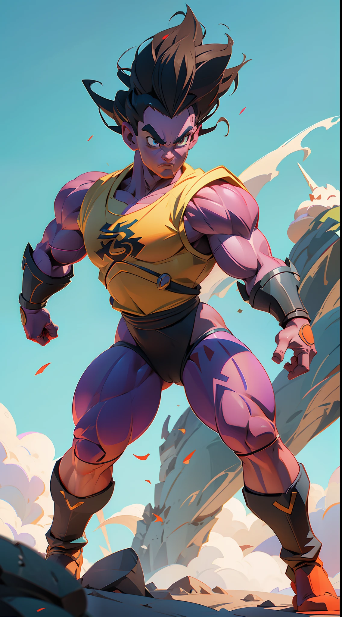 Dragon Ball Super character super stong bodybuilder berserk mode concept , full body, colored,, wide angle, super highly detailed, professional digital painting, artstation, concept art, smooth, sharp focus, no blur, no dof, extreme illustration, Unreal Engine 5, Photorealism, HD quality, 8k resolution, cinema 4d, 3D, beautiful, cinematic