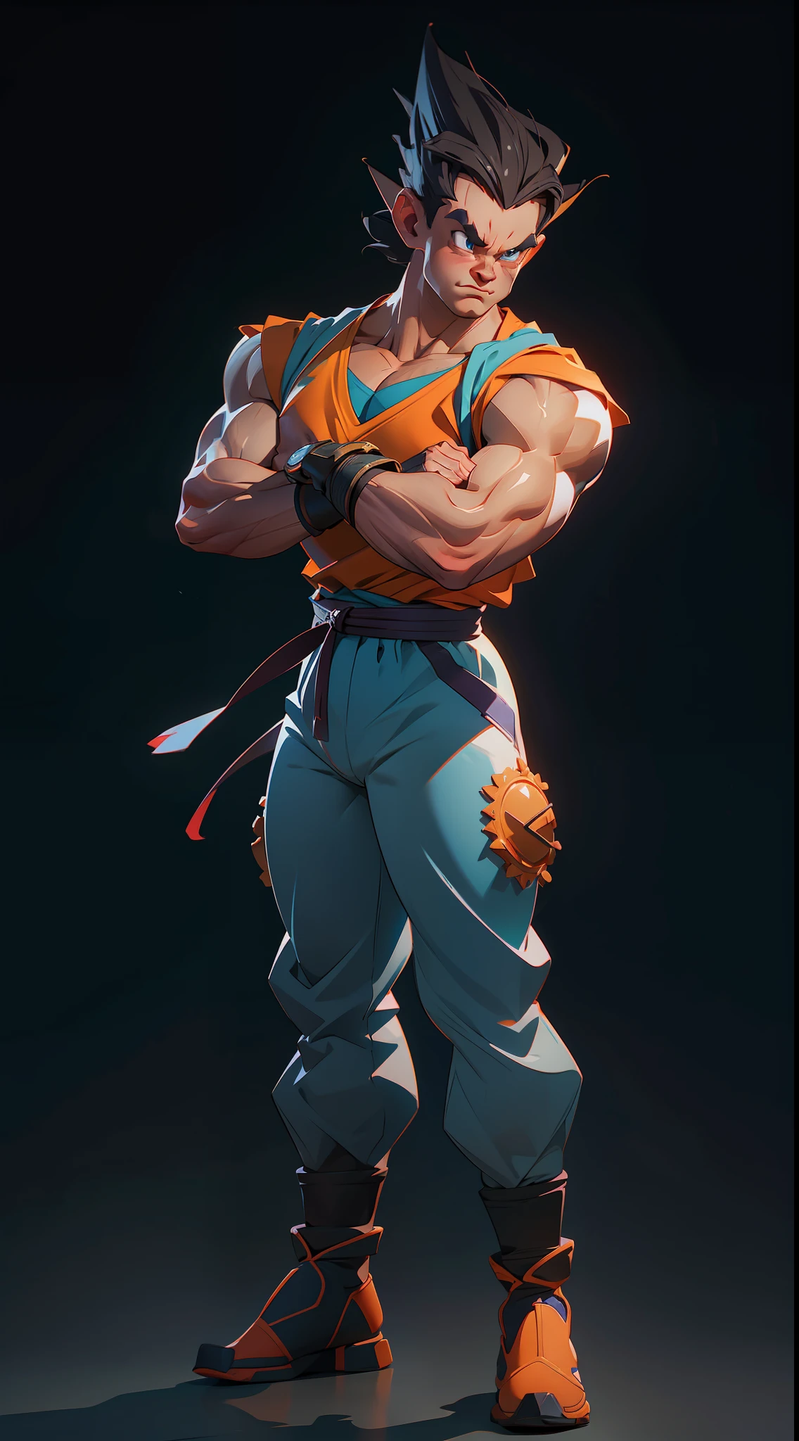 Dragon Ball Super character super stong bodybuilder  concept , full body, colored,, wide angle, super highly detailed, professional digital painting, artstation, concept art, smooth, sharp focus, no blur, no dof, extreme illustration, Unreal Engine 5, Photorealism, HD quality, 8k resolution, cinema 4d, 3D, beautiful, cinematic