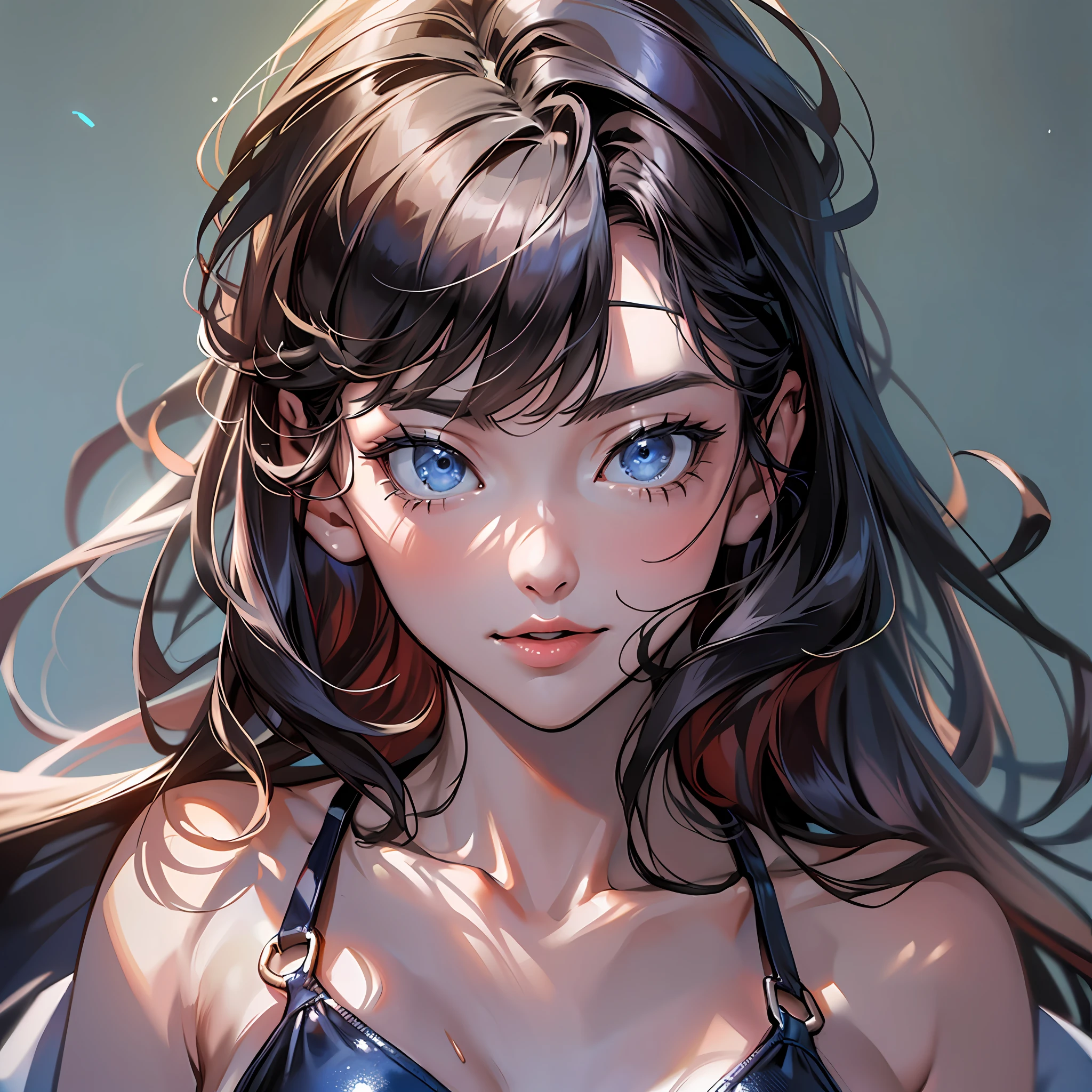 (8k), (best quality), (masterpiece: 1.2), (realistic), (photorealistic: 1.37), super detailed, one girl, viewer is watching, full body, 25 years old, navy one-piece swimsuit