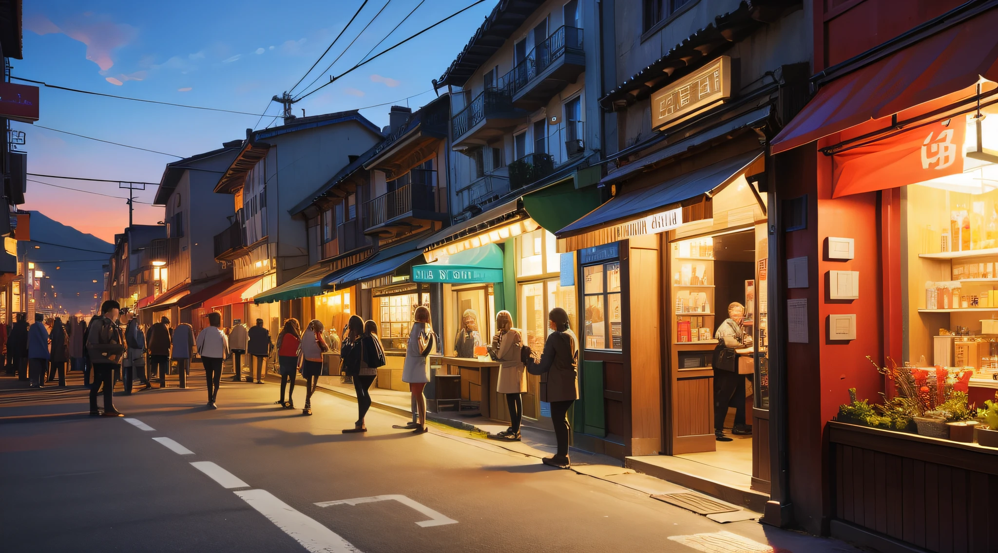 A city with people on the streets