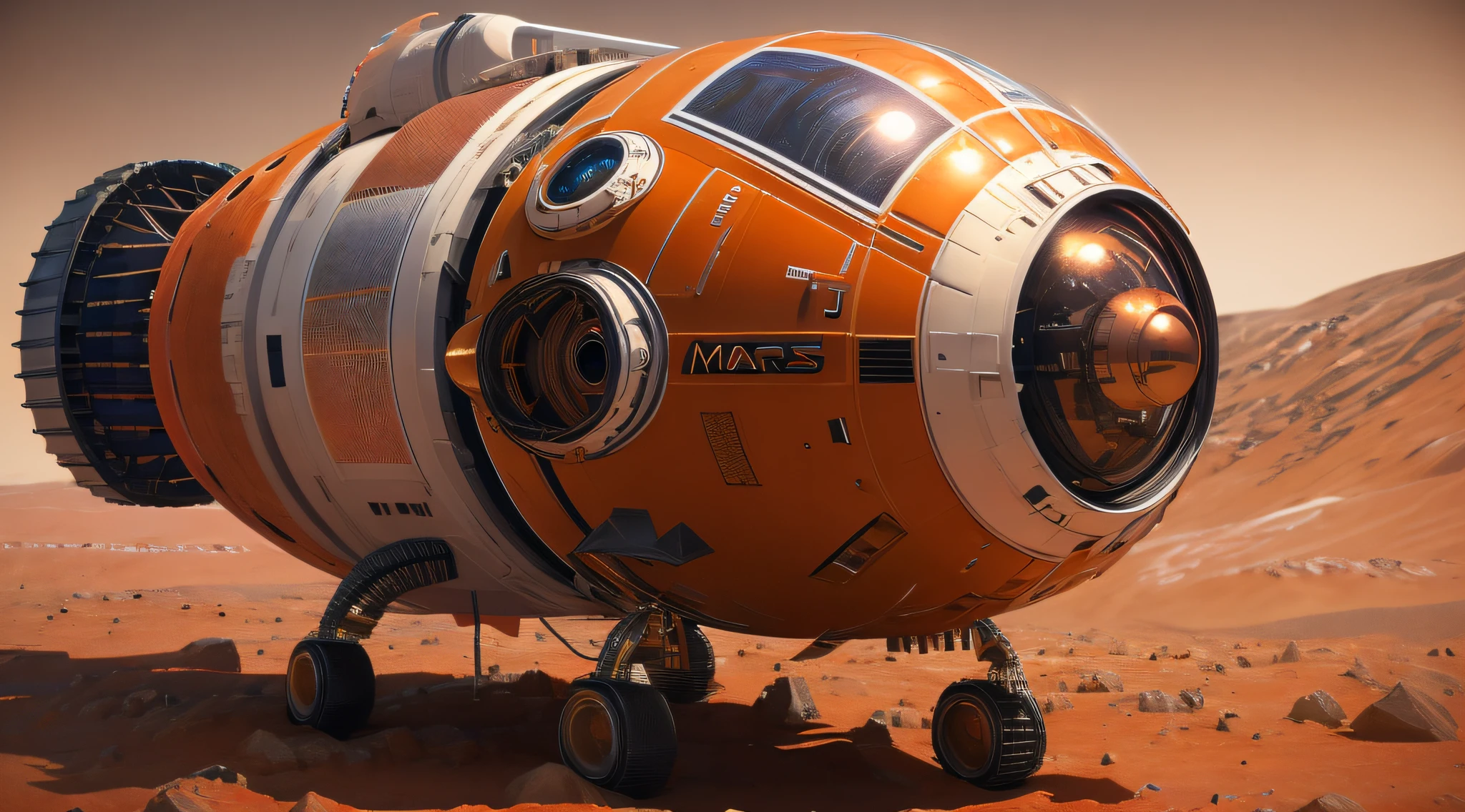 (Best quality),(masterpiece),(ultra detailed),(high detailed),(extremely detailed),You are going to Mars in the future, cosmonaut spaceship, intricate design, sci-fi, futuristic, high-tech, high-octane, photorealistic, volumetric lighting, highly detailed, realistic, epic, cinematic