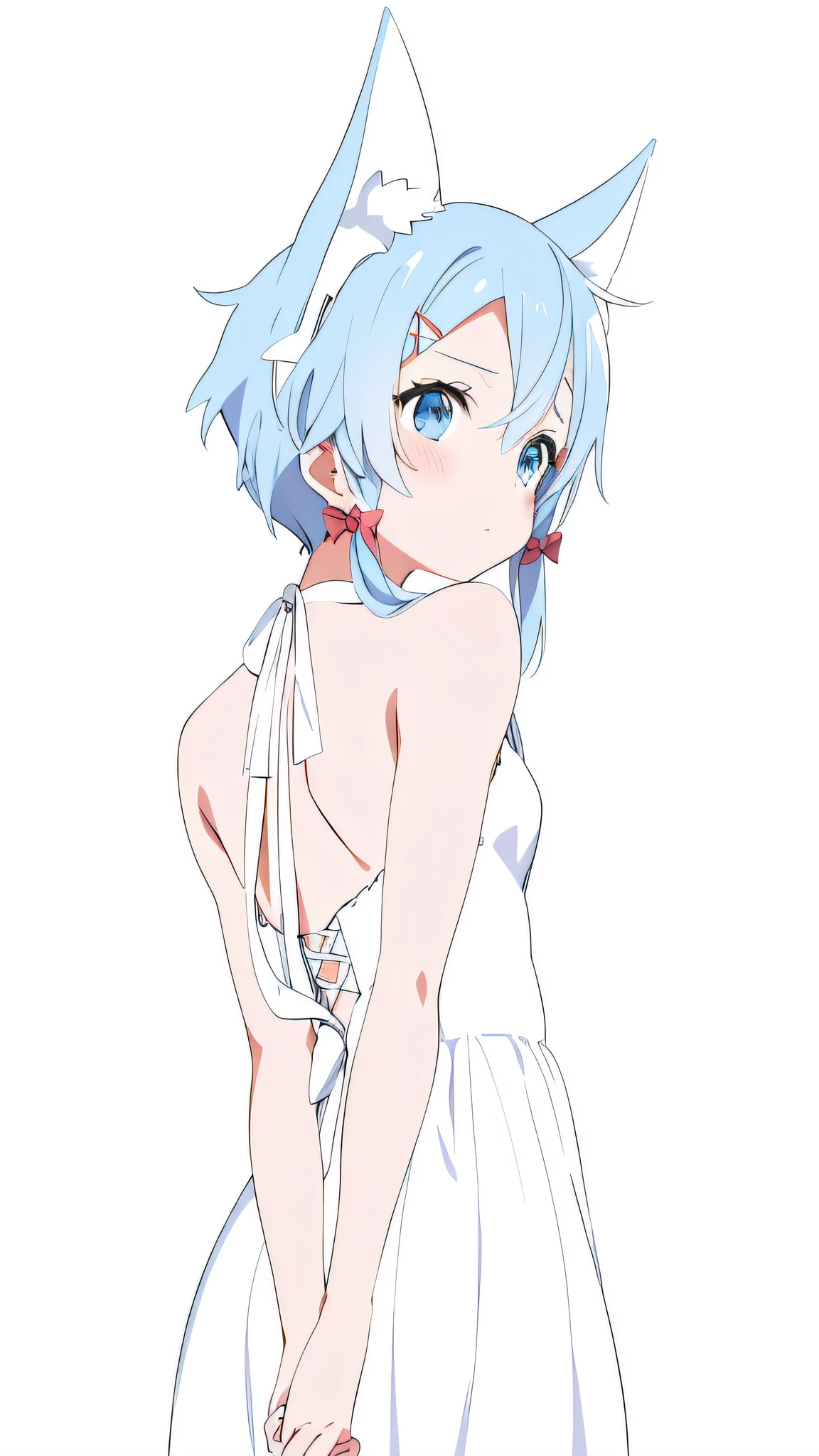 anime girl in white dress with blue eyes and a cat ears, rem rezero, loli in dress, rogue anime girl ayanami rei, ayanami, hatsune miku short hair, rei ayanami, seductive anime girl, 2 d anime style, sayori, anime moe artstyle, rei hiroe, attractive anime girl, pretty anime girl, profile of anime girl --auto --s2