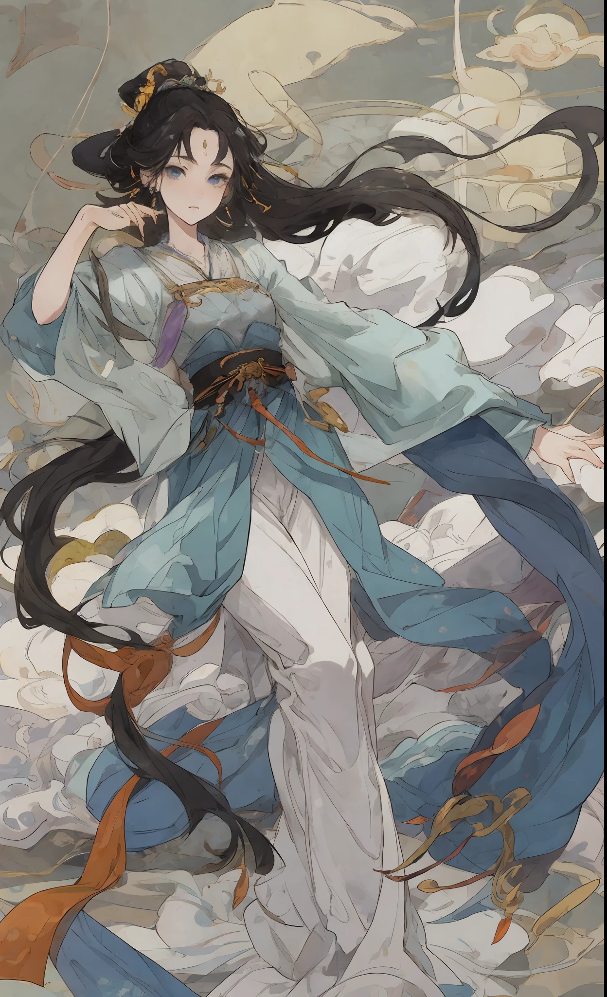 A girl, ancient Chinese costume, whole body, sunshine, clear face, clean white background, masterpiece, super detail, epic composition, ultra HD, high quality, extremely detailed, official art, uniform 8k wallpaper, super detail, 32k
