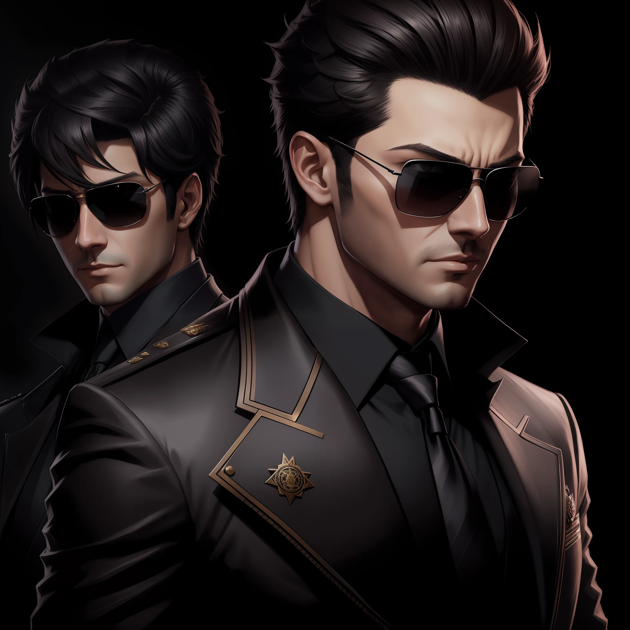 arafed image of a man wearing sunglasses in a black jacket and tie, ross tran style, detailed character portrait, in the style of kyrill kotashev, single boy concept art, guweiz style art, high quality portrait, by Oliver Sin, character art portrait, highly detailed character, digital painting style, realistic character concept portrait pose