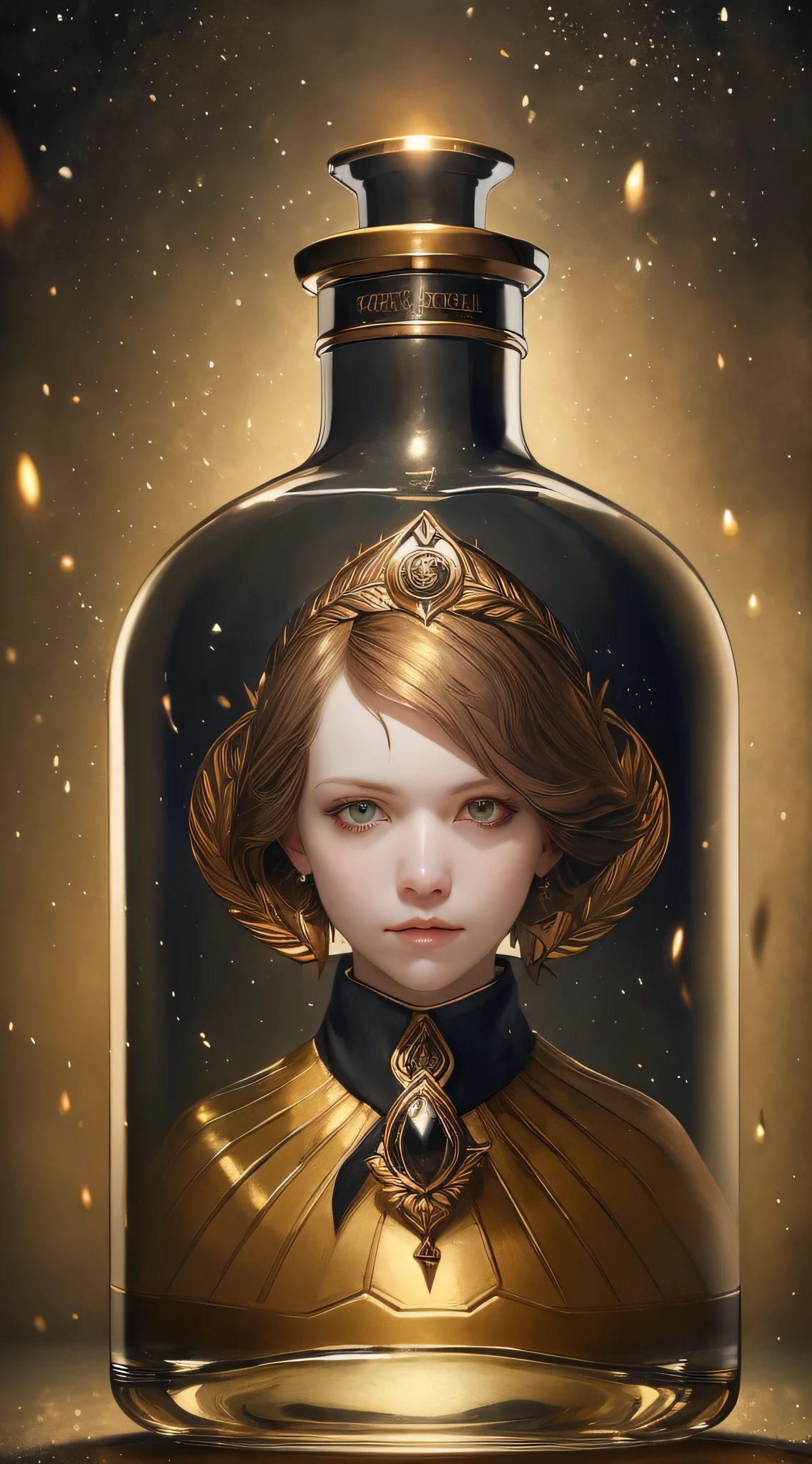 (Best quality),(masterpiece),(ultra detailed),(high detailed),(extremely detailed),Gun Metal and Super Strong thatcher in a black and golden potion bottle, cinematic, dramatic, hyper realistic, perfection, full body, dark, moody, foggy, dark light, photorealistic, ultra-detailed, cgsociety, 8k, high resolution, in the style of Charlie Bowater, Tom Bagshaw, single face, symmetrical, headshot photograph, insanely detailed and intricate, beautiful, elegant, watercolor, cinematic, portrait, Raphaelite, headroom, artstation, Pierre-Auguste Renoir - @Theroguetentacle (Waiting to start...)