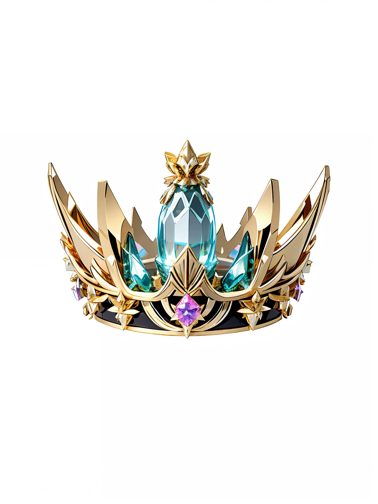 8k, (crown close-up), (((looking up))), with a gothic crown on white background, set with precious stones, gothic metal decoration, gold wings!! ,((((Elf Crown)))),(Game Crown)))),((Gold Crown)),((Left and Right Symmetrical Crown)),(Streamlined Crown)))),(Slender Crown)))), Gorgeous, Colorful, Intricate Metal Decoration, Ultra Realistic Fantasy Crown, White Laser Crown, Gold Wing Crown, Floating Crown, (Ray Tracing), ((Clean Background)), Crown, Crown, Giant Gold Crown, Jewel Tiara, Metal Crown --auto --s2