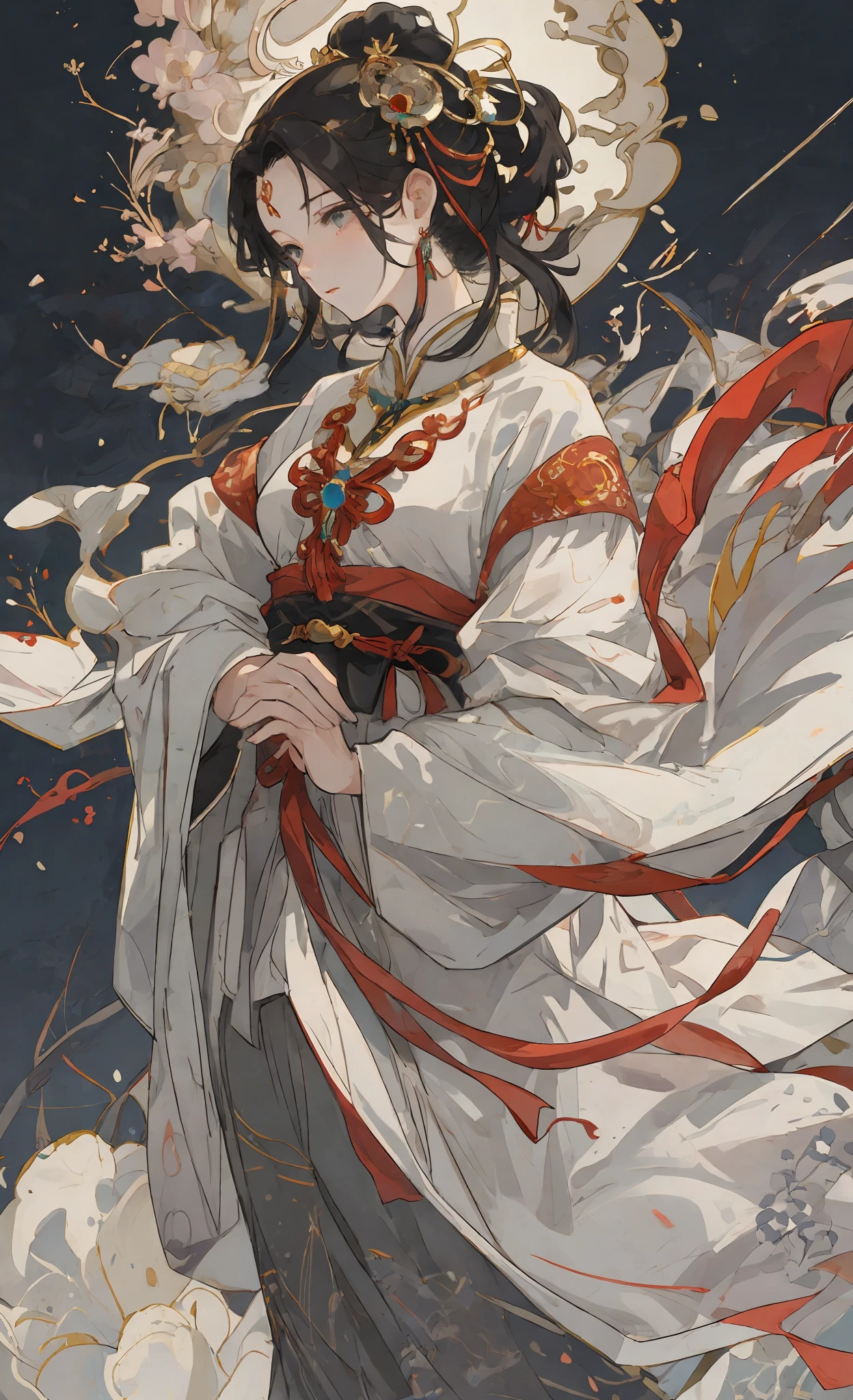 A girl, ancient Chinese costume, whole body, sunshine, clear face, clean white background, masterpiece, super detail, epic composition, ultra HD, high quality, extremely detailed, official art, uniform 8k wallpaper, super detail, 32k