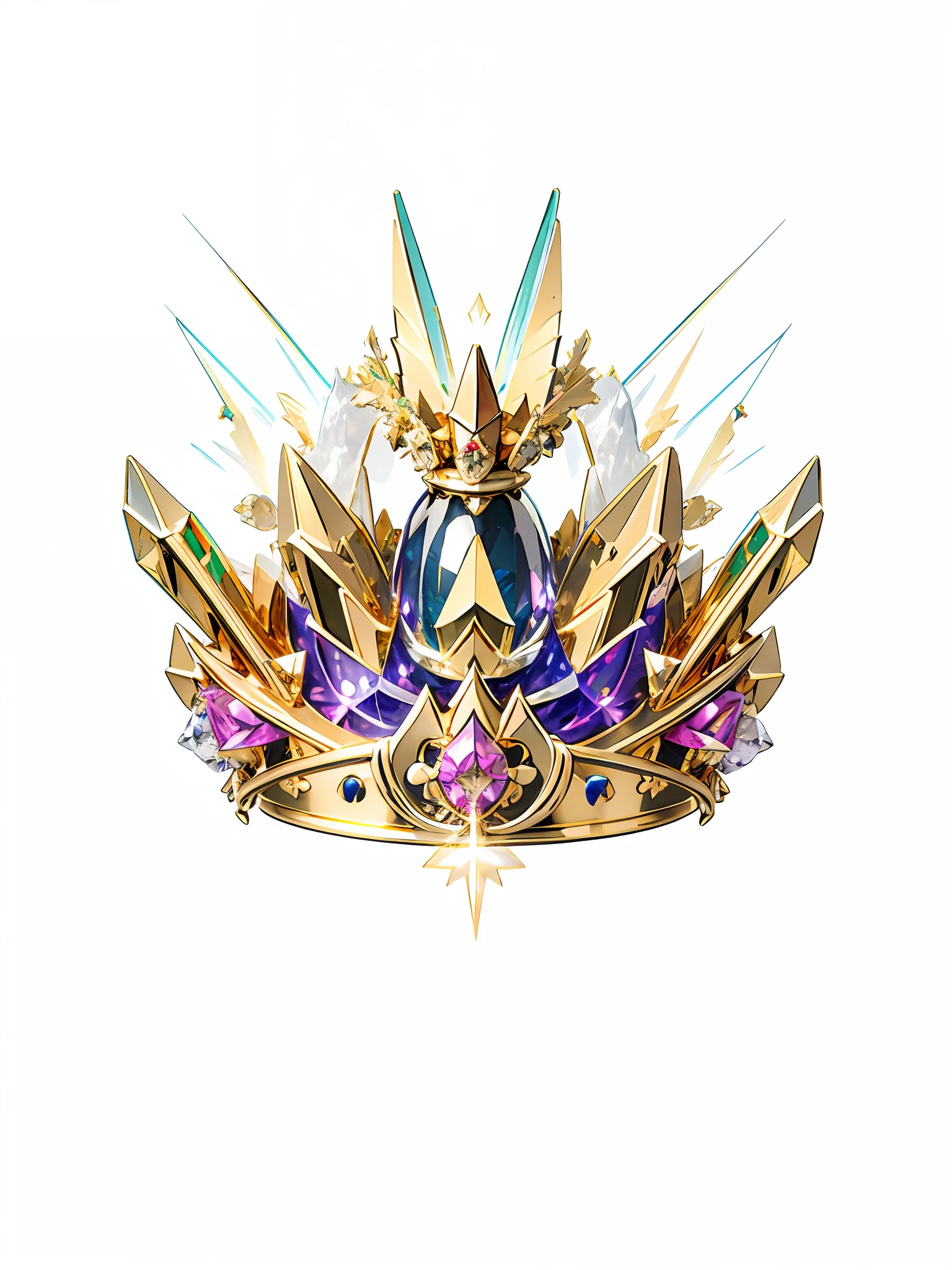 8k, (crown close-up), (((looking up))), with a gothic crown on white background, set with precious stones, gothic metal decoration, gold wings!! ,((((Elf Crown)))),(Game Crown)))),((Gold Crown)),((Left and Right Symmetrical Crown)),(Streamlined Crown)))),(Slender Crown)))), Gorgeous, Colorful, Intricate Metal Decoration, Ultra Realistic Fantasy Crown, White Laser Crown, Gold Wing Crown, Floating Crown, (Ray Tracing), ((Clean Background)), Crown, Crown, Giant Gold Crown, Jewel Tiara, Metal Crown --auto --s2