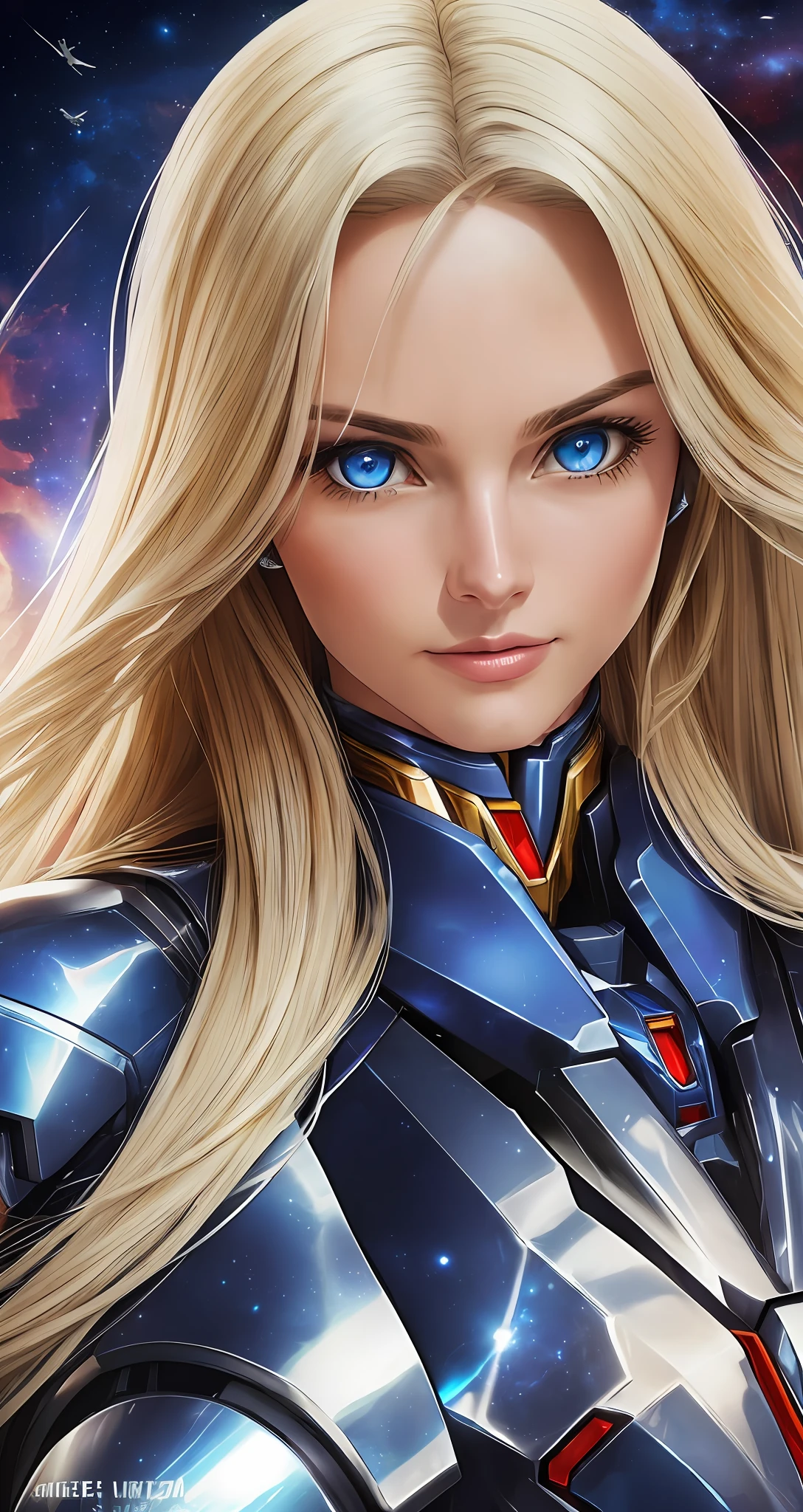 Beautiful Supergirl, 4K, High Resolution, Masterpiece, Best Quality, Clear Focus, (Movie Lighting), Clavicle, [:( Facial details: 1.2:0.2], (Mecha Woman, Invincible Mecha), Broken Armor Shock, Long White Hair, Robotic Arm, Ceramic Exoskeleton, (Bird-like Wings: 1.4, Mechanical Wings: 1.5, Eagle Wings: 1.4), Heavy Armor, Slightly convex chest, (Gorgeous Universe, Planet Background), Extreme Cosmic Storm Style, Translucent and Reflective Skin, The world's best image quality of ultra-8K, unlimited freedom to display the dynamic posture of the mecha,   exquisite facial features, surreal feel, (realism: 1.5). Blue eyes, long-haired blonde, wearing Superman's S on her chest. --auto --s2