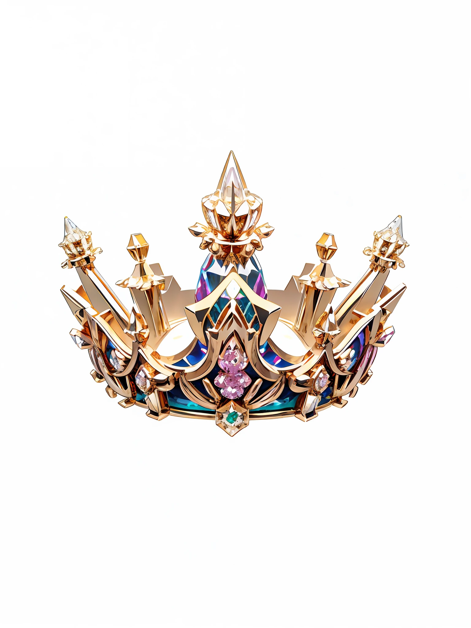 8k, (crown close-up), (((ring))), with a gothic crown on white background, set with diamonds, gothic metal decoration, (((golden line))), ((elf crown)))), (game crown)))), ((gold diamond ring)), ((left and right symmetrical crown)), ((sharp crown))), (baroque))), gorgeous, colorful, clean metal decoration, ultra-realistic fantasy crown, white laser crown, gold wing crown, floating crown, (ray tracing), (clean background)), crown, crown, giant gold crown, gemstone tiara, metal crown --auto --s2
