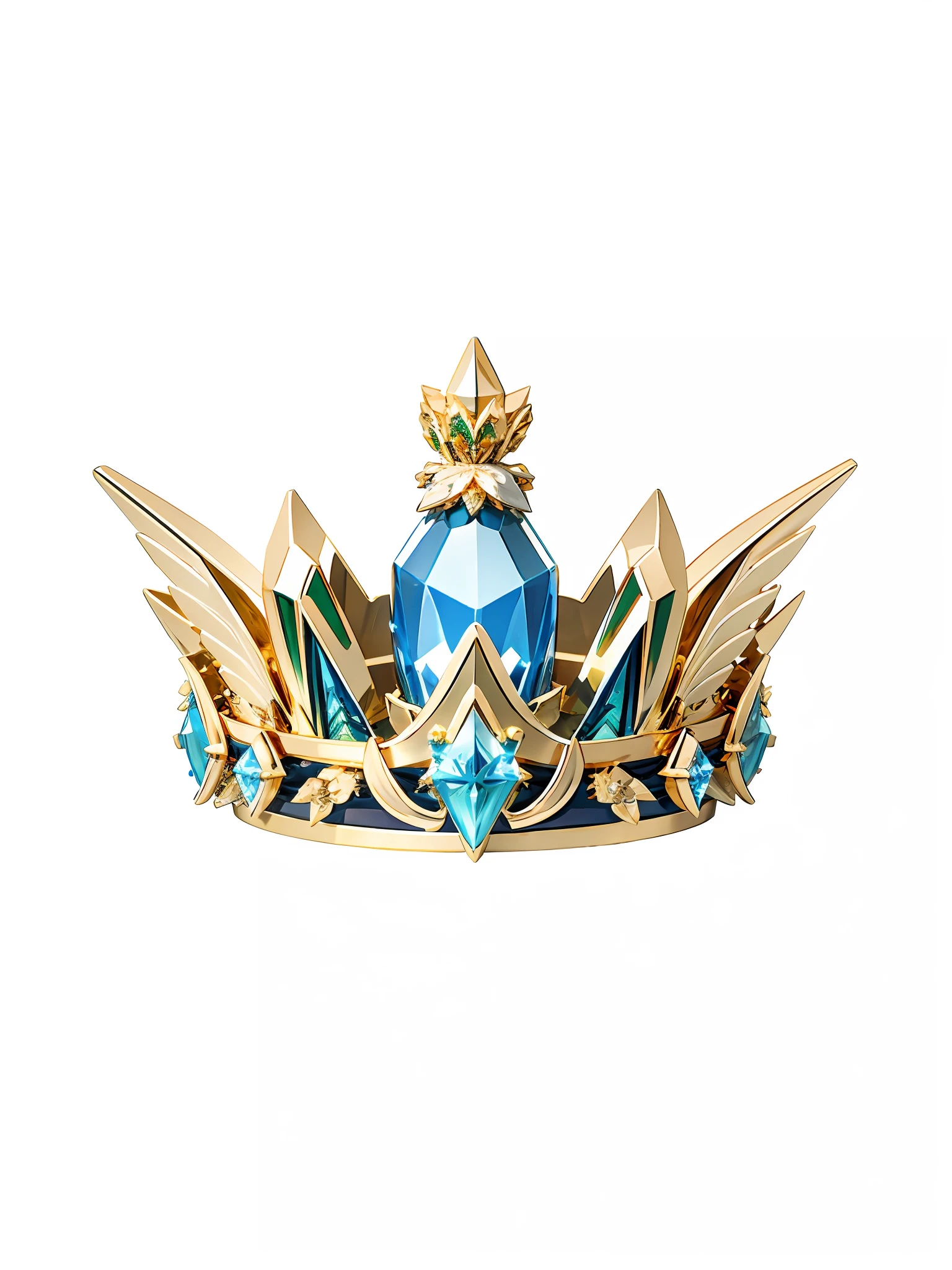 8k, (crown close-up), (((looking up))), with a gothic crown on white background, set with precious stones, gothic metal decoration, gold wings!! ,((((Elf Crown)))),(Game Crown)))),((Gold Crown)),((Left and Right Symmetrical Crown)),(Streamlined Crown)))),(Slender Crown)))), Gorgeous, Colorful, Intricate Metal Decoration, Ultra Realistic Fantasy Crown, White Laser Crown, Gold Wing Crown, Floating Crown, (Ray Tracing), ((Clean Background)), Crown, Crown, Giant Gold Crown, Jewel Tiara, Metal Crown --auto --s2