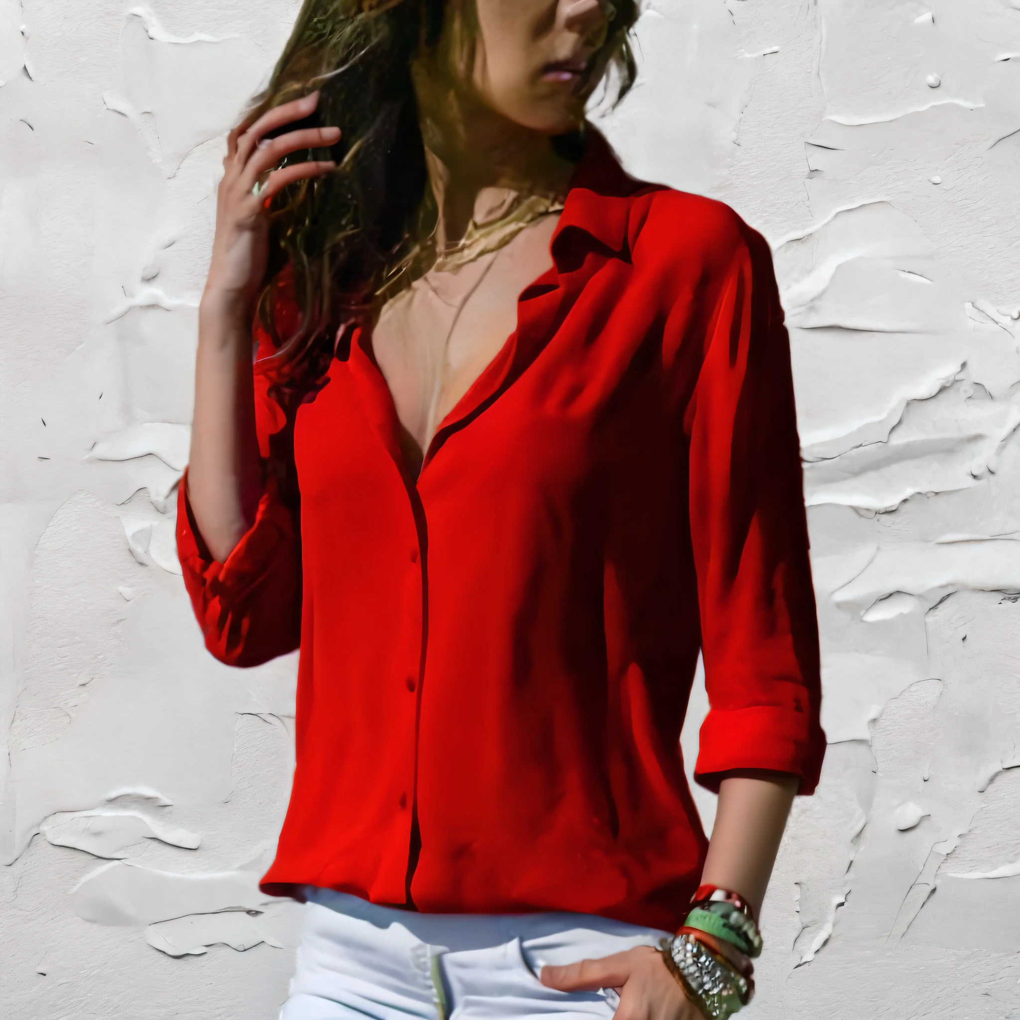This blouse features a unique feminine pattern that will add some fun to your wardrobe!
Dress her up in a skirt and high heels for a night out or keep her casual with jeans and sneakers.