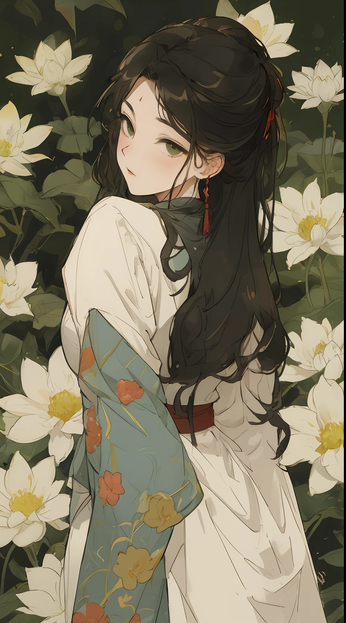 a girl, ancient chinese clothing, full body, sunlight, clear face, clean white background flowers, masterpiece, super detail, epic composition, ultra hd, high quality, extremely detailed, official art, uniform 8k wallpaper, super detail, 32k