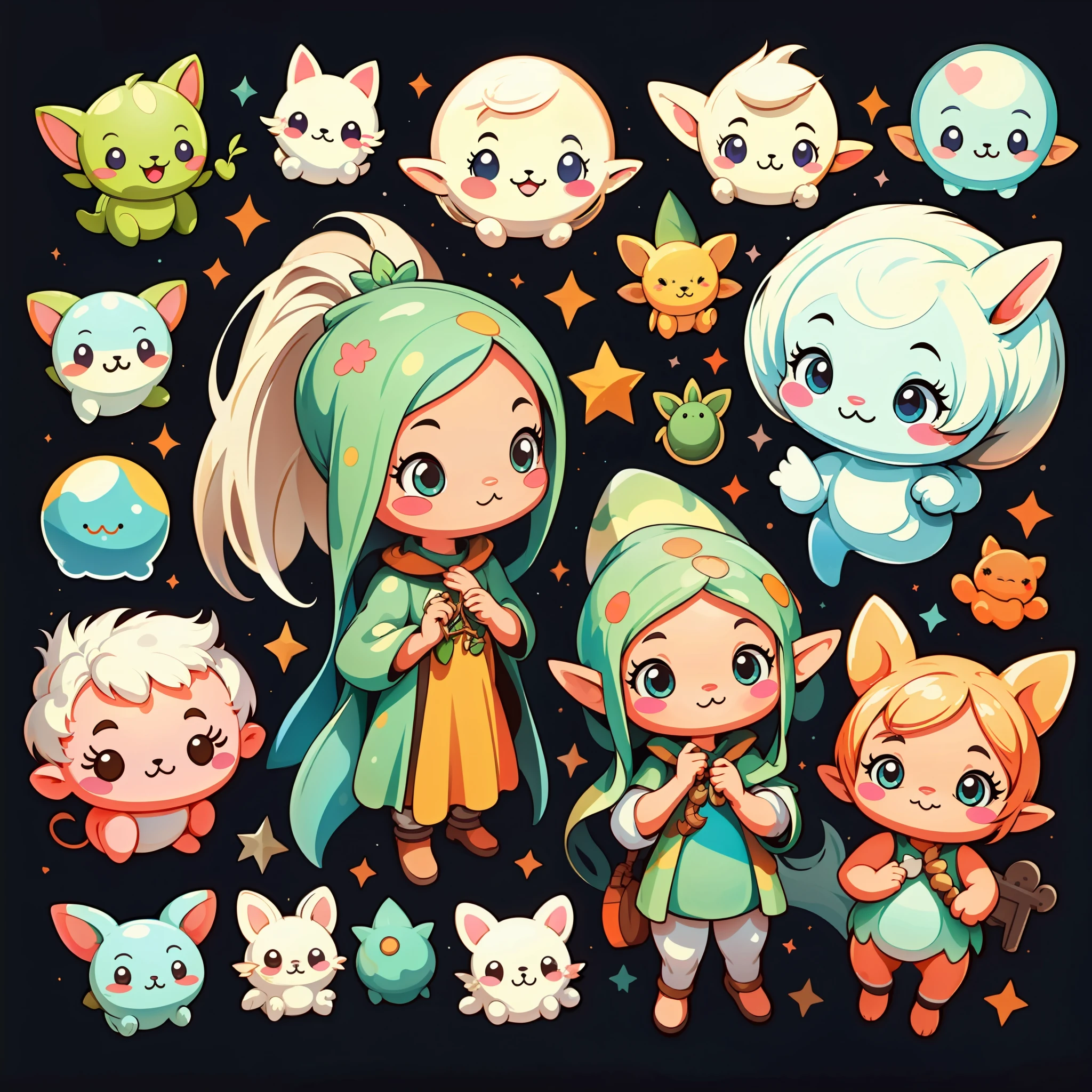 Stickers, cute all kinds of elves, simple background, overlook, overlook