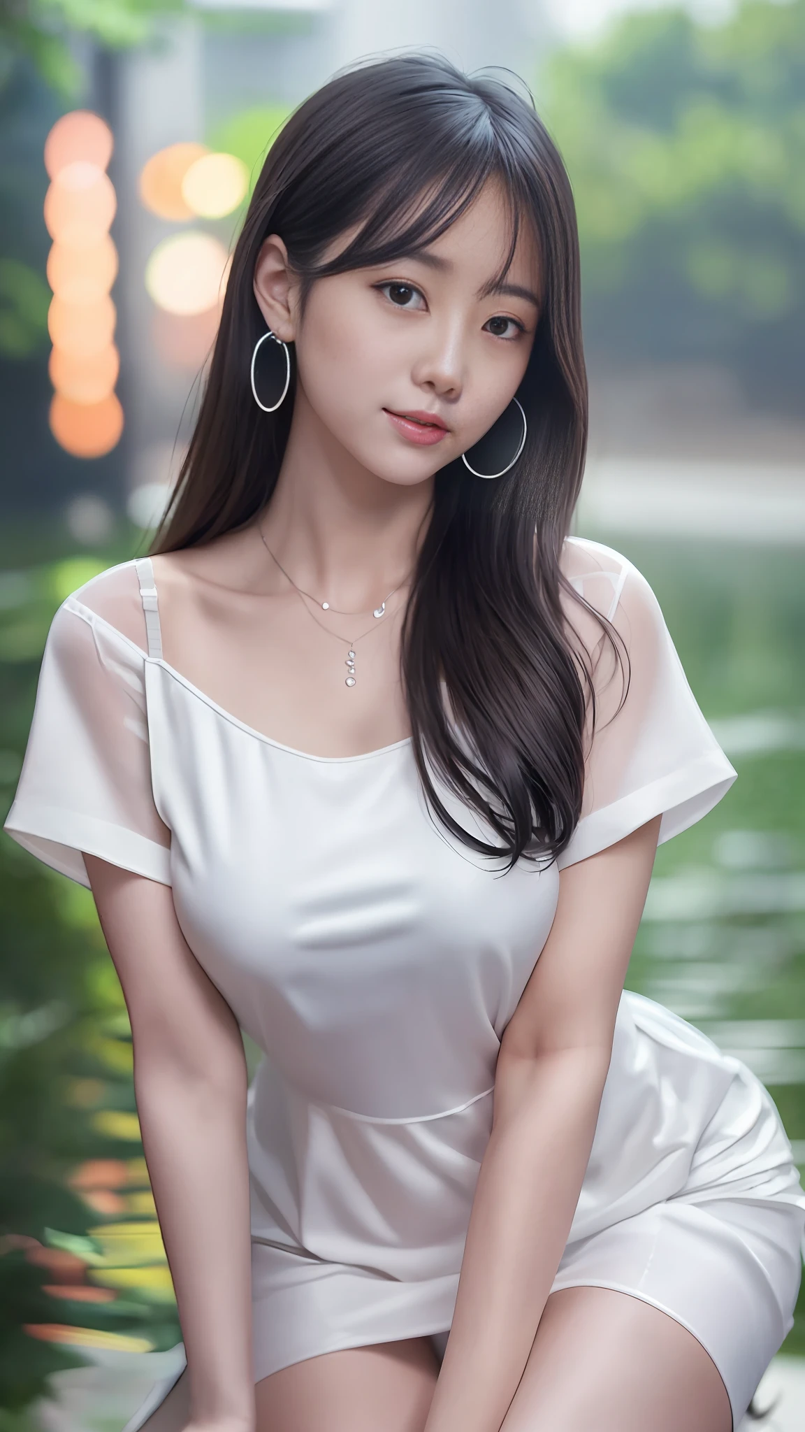 Smiling minchen, mouth closed, balanced eyes, (Best Quality Detail: 1.2), Realistic, 8K HD, Ultra-detailed, High Quality Texture, Intricate Detail, Detailed Texture, Fine Detail, High Detail, Very Detailed CG, Delicate Beautiful Delicate Face, (Delicate Beautiful Delicate Eyes: 1.32), Very Bright Lighting, Ray Tracing, (A Beautiful 25-Year-Old Cute Japanese Lady: 1), Proud, Tall Feminine, Beautiful Legs, Glowing Eyes, Blush, Very White Skin, Perfect Body Petite, Silver Tight Bra, [Brown Skirt]: 1, Stockings and suspenders: 1.2, long hair, short pink skirt, comfortable living room, sun, hands open, earrings, necklace, model, looking at the audience, standing pose, from the side, dynamic pose, front