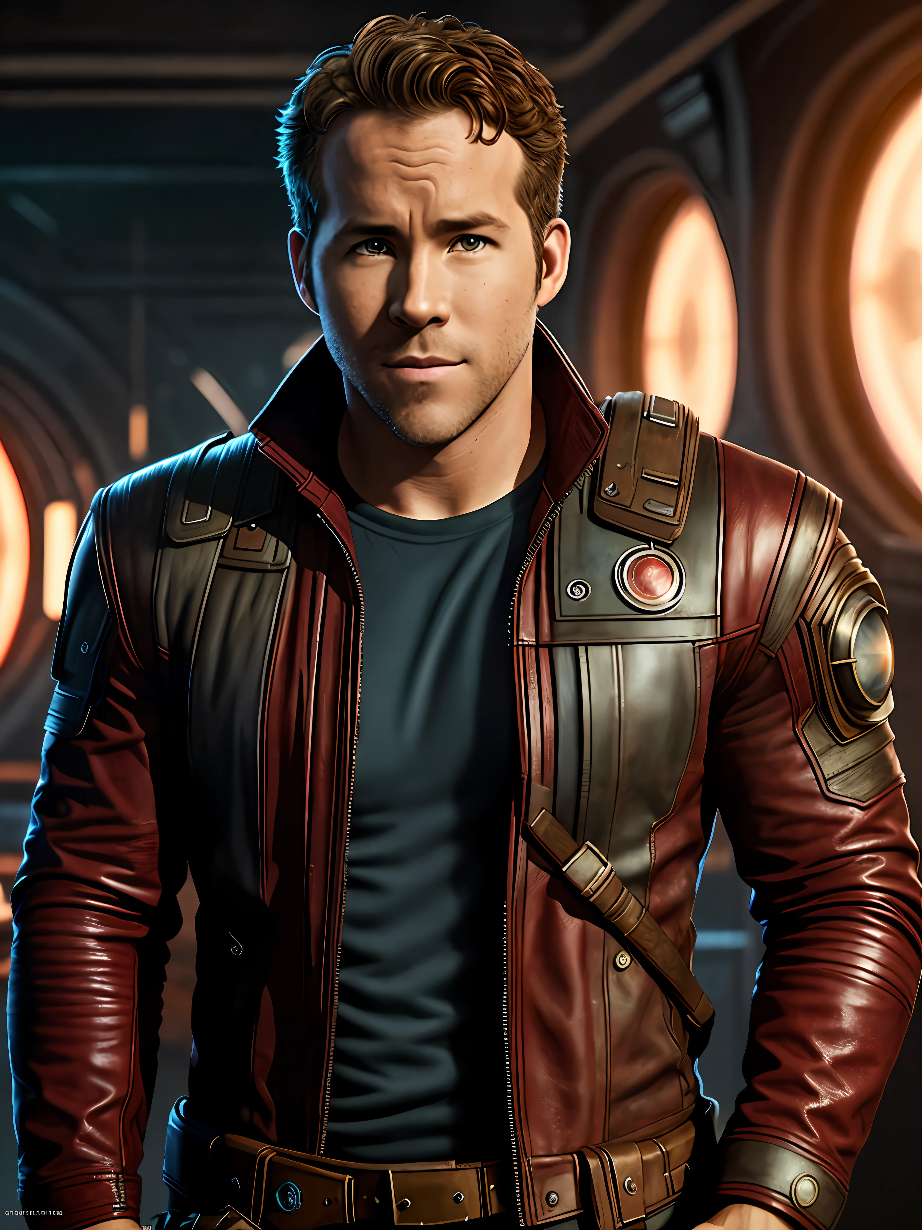 Ryan Reynolds as Starlord from Guardians of the Galaxy, realistic, photorealistic, perfect, best quality, masterpiece, detailed, 8k, cinematic