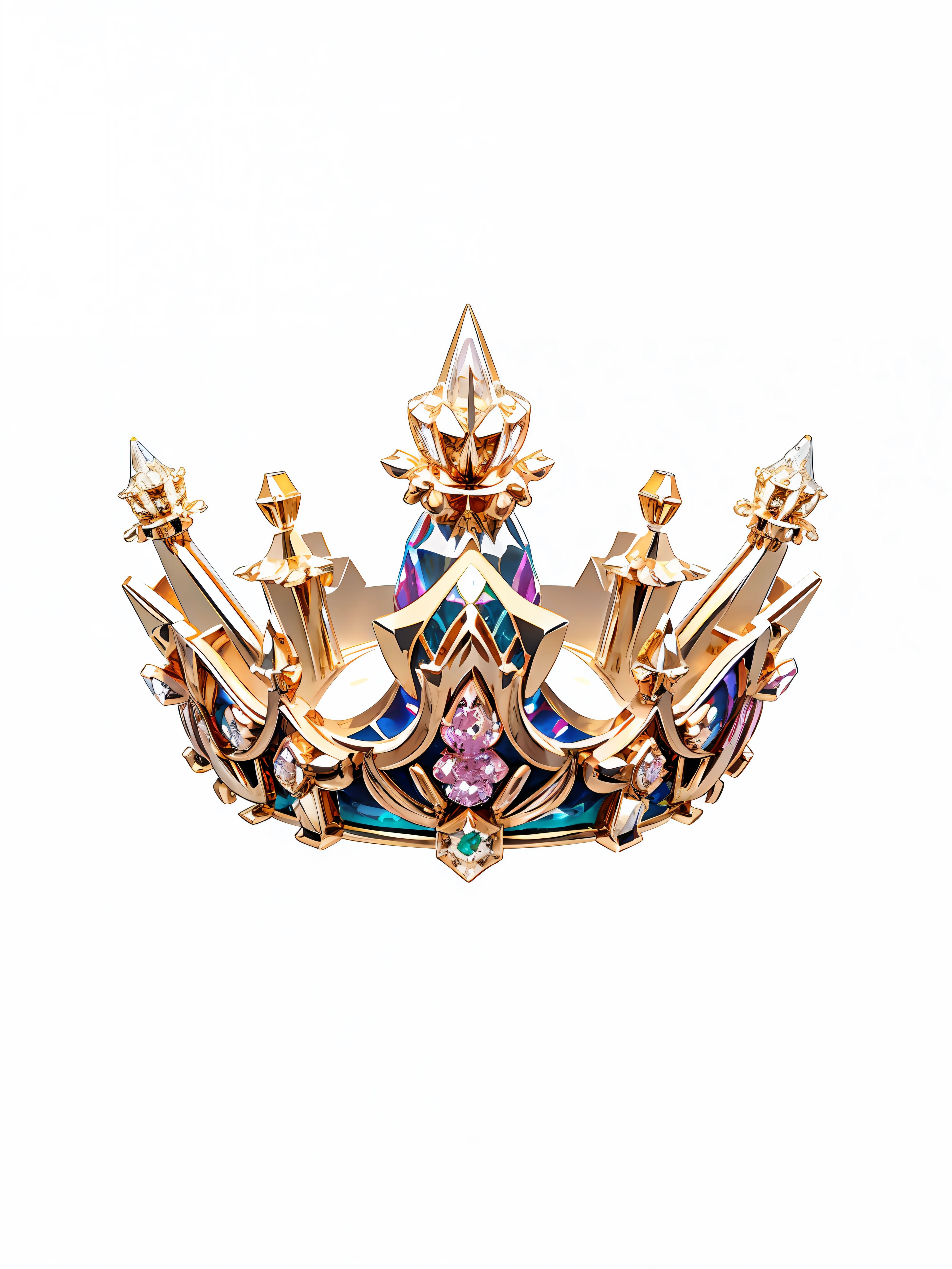 8k, (crown close-up), (((ring))), with a gothic crown on white background, set with diamonds, gothic metal decoration, (((golden line))), ((elf crown)))), (game crown)))), ((gold diamond ring)), ((left and right symmetrical crown)), ((sharp crown))), (baroque))), gorgeous, colorful, clean metal decoration, ultra-realistic fantasy crown, white laser crown, gold wing crown, floating crown, (ray tracing), (clean background)), crown, crown, giant gold crown, gemstone tiara, metal crown --auto --s2