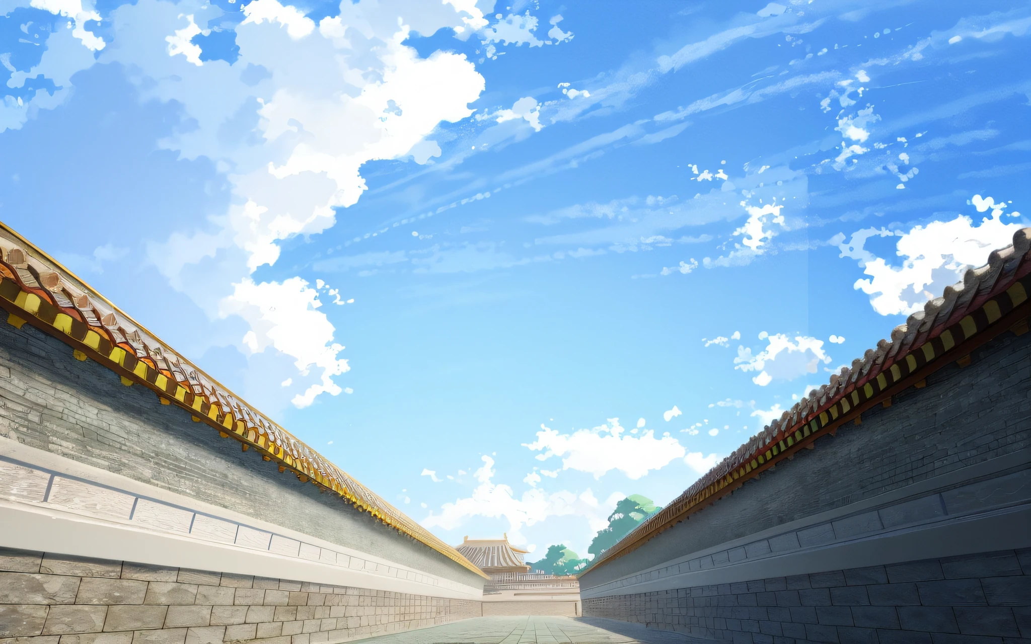 Palace wall with sky background, anime background art, detailed scenery - width 672, palace background, anime background, anime background key visual, background depicting temple, anime movie background, colorful anime movie background, high school background, anime landscape concept art, beautiful anime scenery, Shinkai Makoto scene, anime scenery