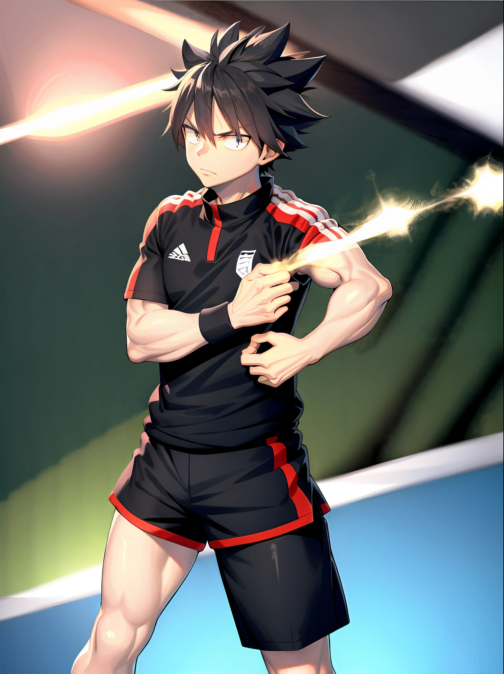 Soccer player in anime black athletic size stature half color black