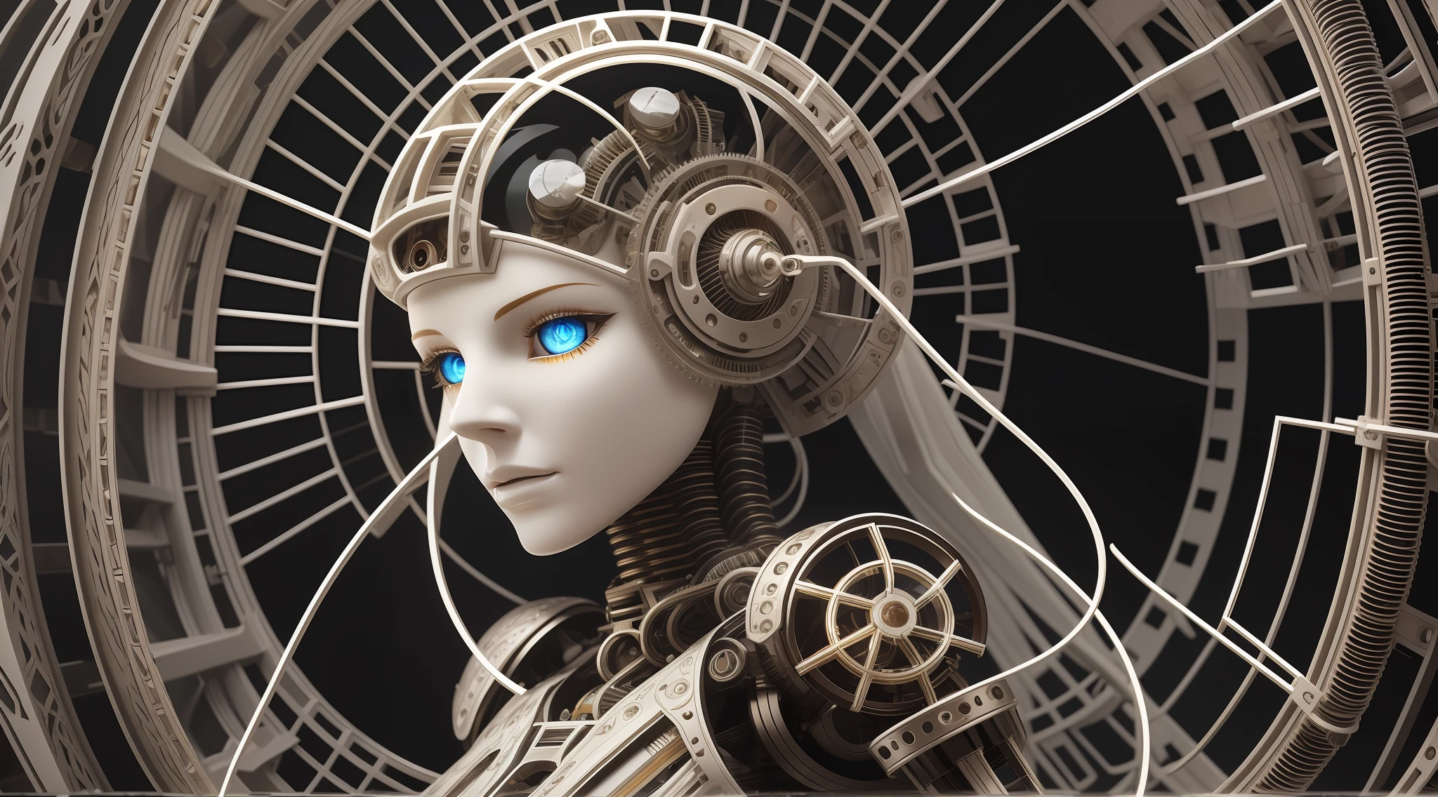 Rebuild with human eyes, ivory-colored iris, light amber backlight.