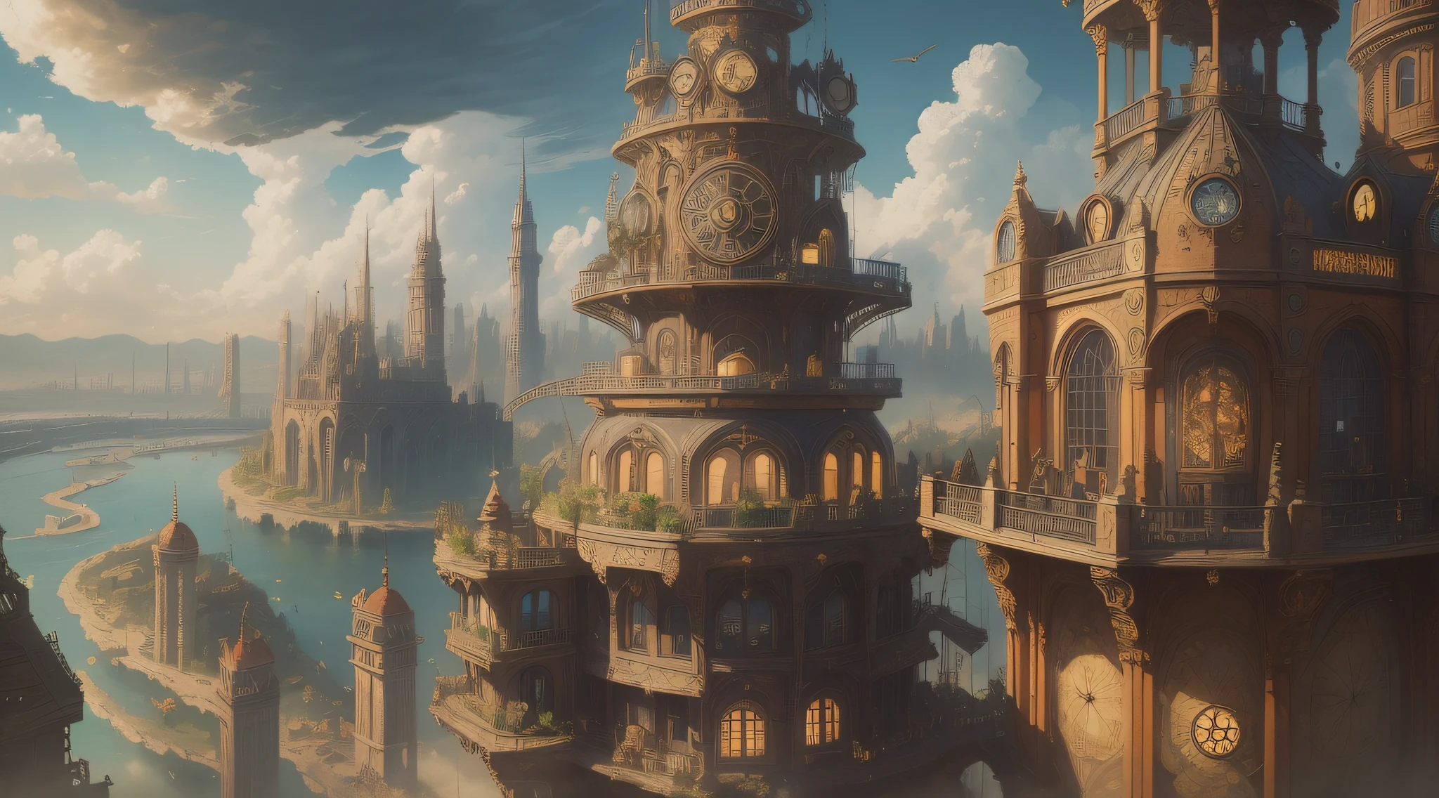 Design an immersive wallpaper that transports viewers to a magical steampunk world. Picture a city suspended in the sky, a bustling metropolis filled with Victorian-inspired architecture and fantastical airships floating between towering clockwork spires. Create an intricate and intricate landscape that combines elements of both the past and the future. Let gears, cogs, and steam-powered machinery be seamlessly integrated into the cityscape, adding a touch of mechanical marvel to the scene.
Incorporate a diverse cast of steampunk characters, from daring inventors and adventurers to elegant ladies and eccentric scientists. Each character should have their own unique steampunk gadgets and attire, showcasing their individuality and flair. Highlight the spirit of exploration and innovation by showing characters using their inventions or embarking on thrilling airship voyages.
Use a rich color palette with a blend of warm, vintage tones and hints of metallic sheen to evoke the nostalgic charm of the steampunk era. Experiment with lighting and shadows to add depth and drama to the wallpaper, as sunlight pierces through the cloud-covered cityscape.
Consider including subtle nods to famous steampunk references, such as nods to Jules Verne or H.G. Wells, to engage enthusiasts of the genre.
The aim is to create a visually captivating wallpaper that sparks curiosity and ignites the viewer's imagination, inviting them to explore the limitless possibilities of this fantastical steampunk world. Let your creativity flow freely and embrace the intricate details that make steampunk such an enthralling genre.