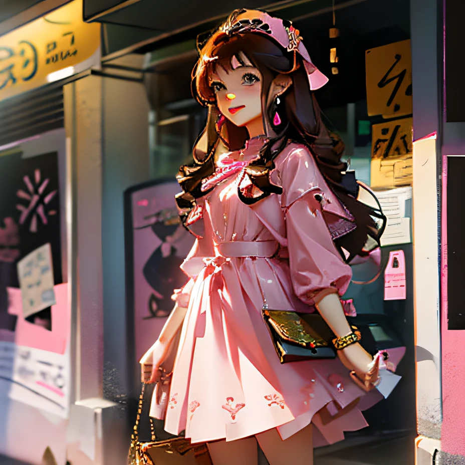 Anime Delicacy girl brown hair smile pink dress --auto --s2