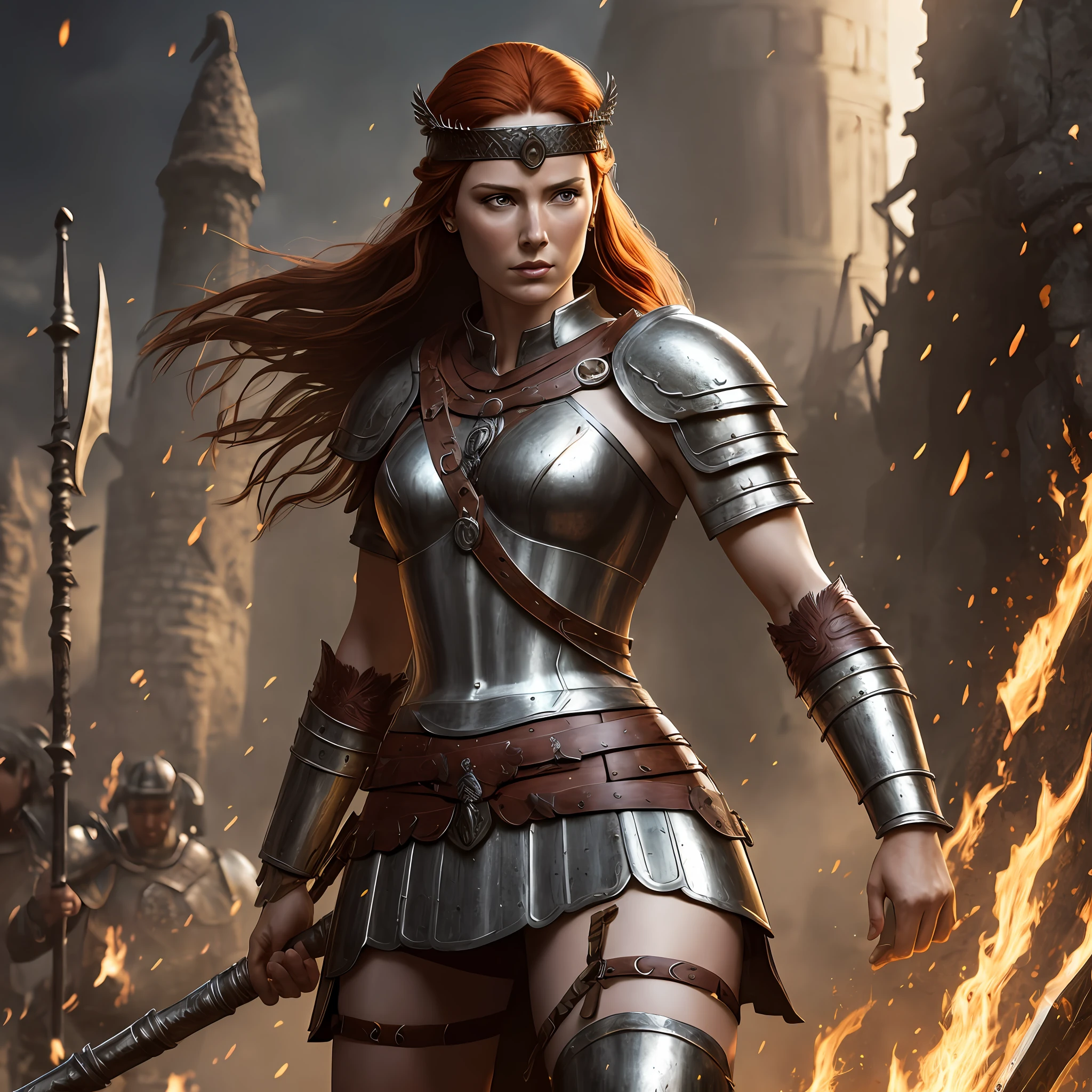 Boudica, Full body, barbara armor, hyper-realistic, work-cousin, 4k, Dark fantasy --auto --s2