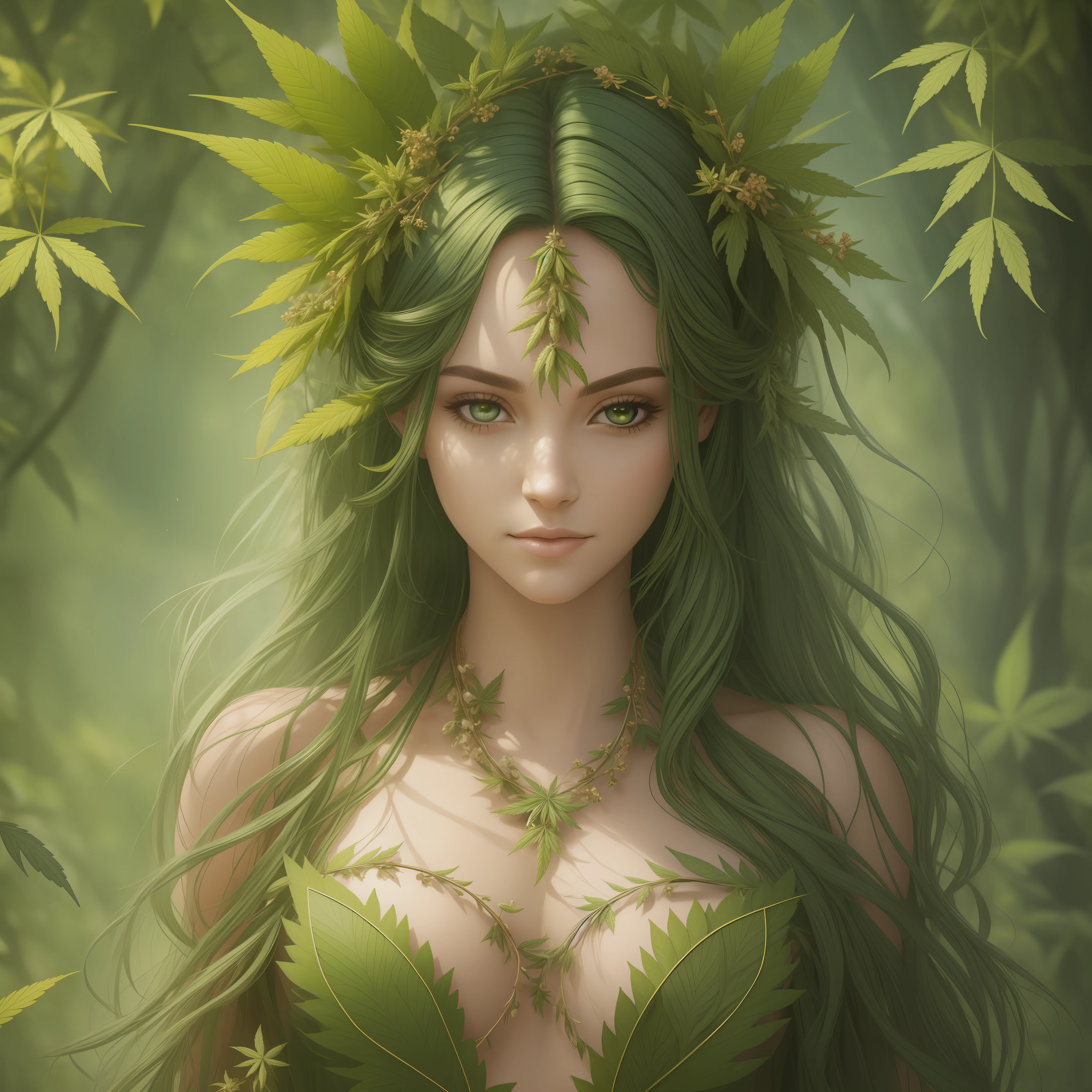 "Create a photorealistic image of an exquisite masterpiece portrait featuring a stunning cannabis dryad. The dryad should be portrayed as a captivating and ethereal being, blending seamlessly with the beauty of nature. Her features should be delicate and alluring, with eyes that exude a sense of enchantment. The dryad's hair should flow gracefully, adorned with intertwined cannabis leaves and buds. The portrait should capture the intricate details of the dryad's face, emphasizing her unique beauty and the symbiotic relationship between her and the cannabis plant. The background can be minimalistic, with soft shading or negative space, allowing the dryad to take center stage. Render the image as a high-resolution digital illustration, resembling a professional photograph. The lighting should accentuate the subtle nuances of the dryad's features, evoking a sense of realism and depth. Capture the portrait from a close-up perspective, allowing viewers to appreciate the mesmerizing details and the stunning beauty of the cannabis dryad."
Art Styles: Realism, Digital Illustration, Portrait
Art Inspirations: Art Station, Behance Close-up High-resolution digital illustration, realistic lighting, detailed facial features