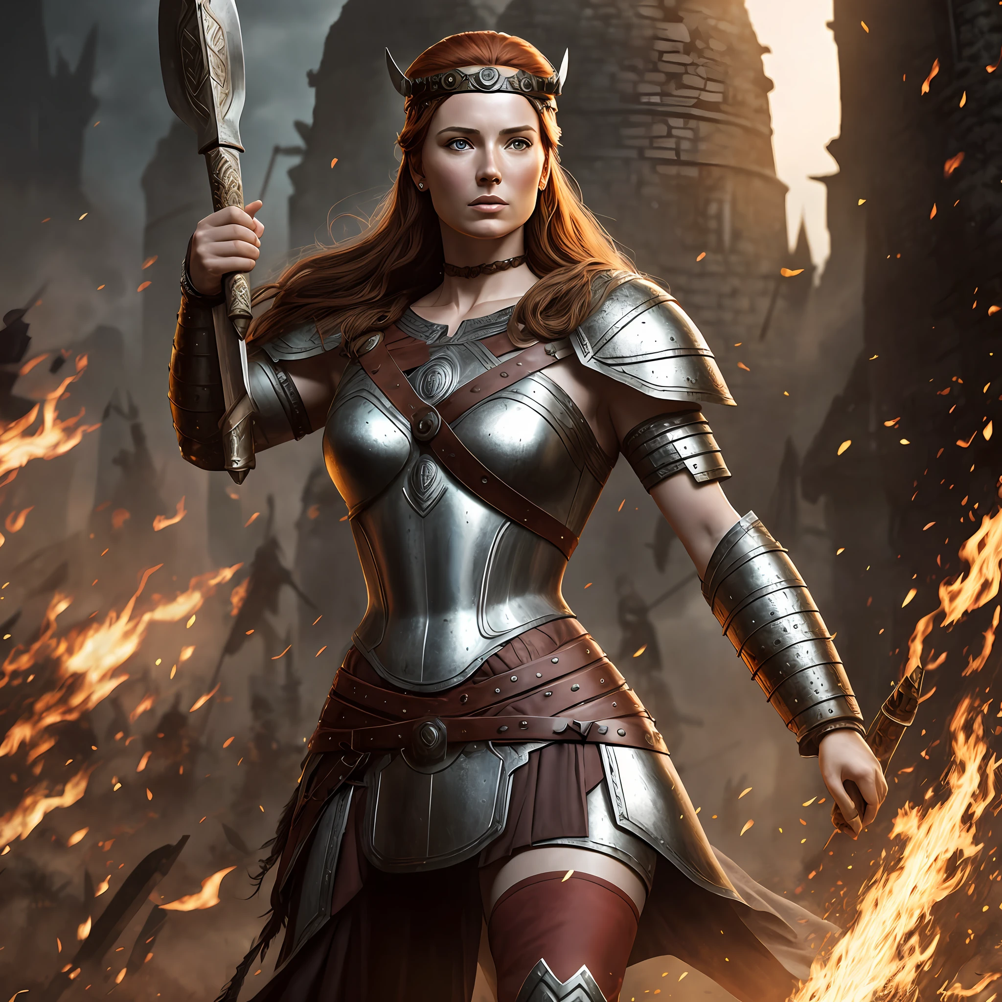 Boudica, Full body, barbara armor, hyper-realistic, work-cousin, 4k, Dark fantasy --auto --s2