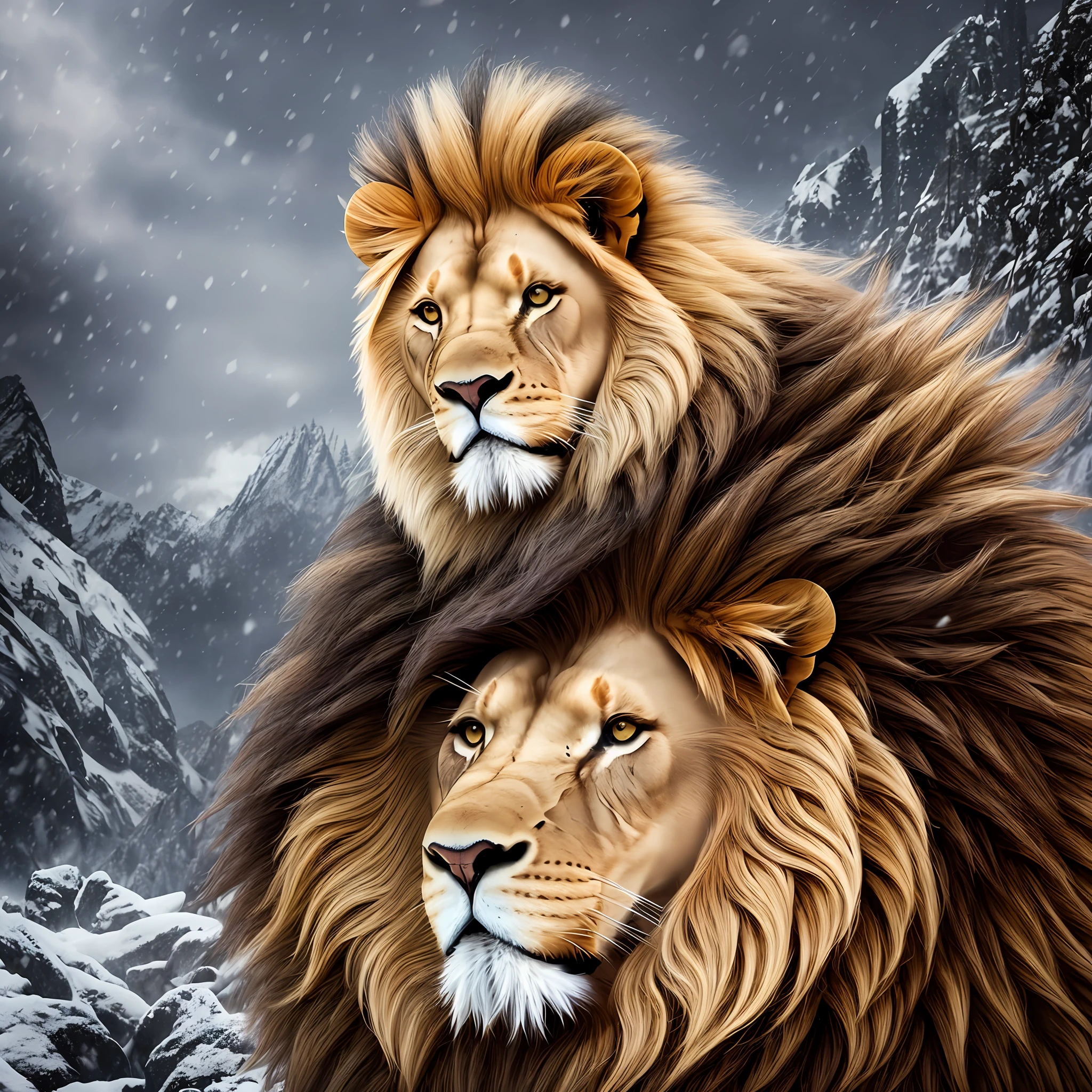 Create a strong warrior-style lion with its snow-white mane --auto --s2