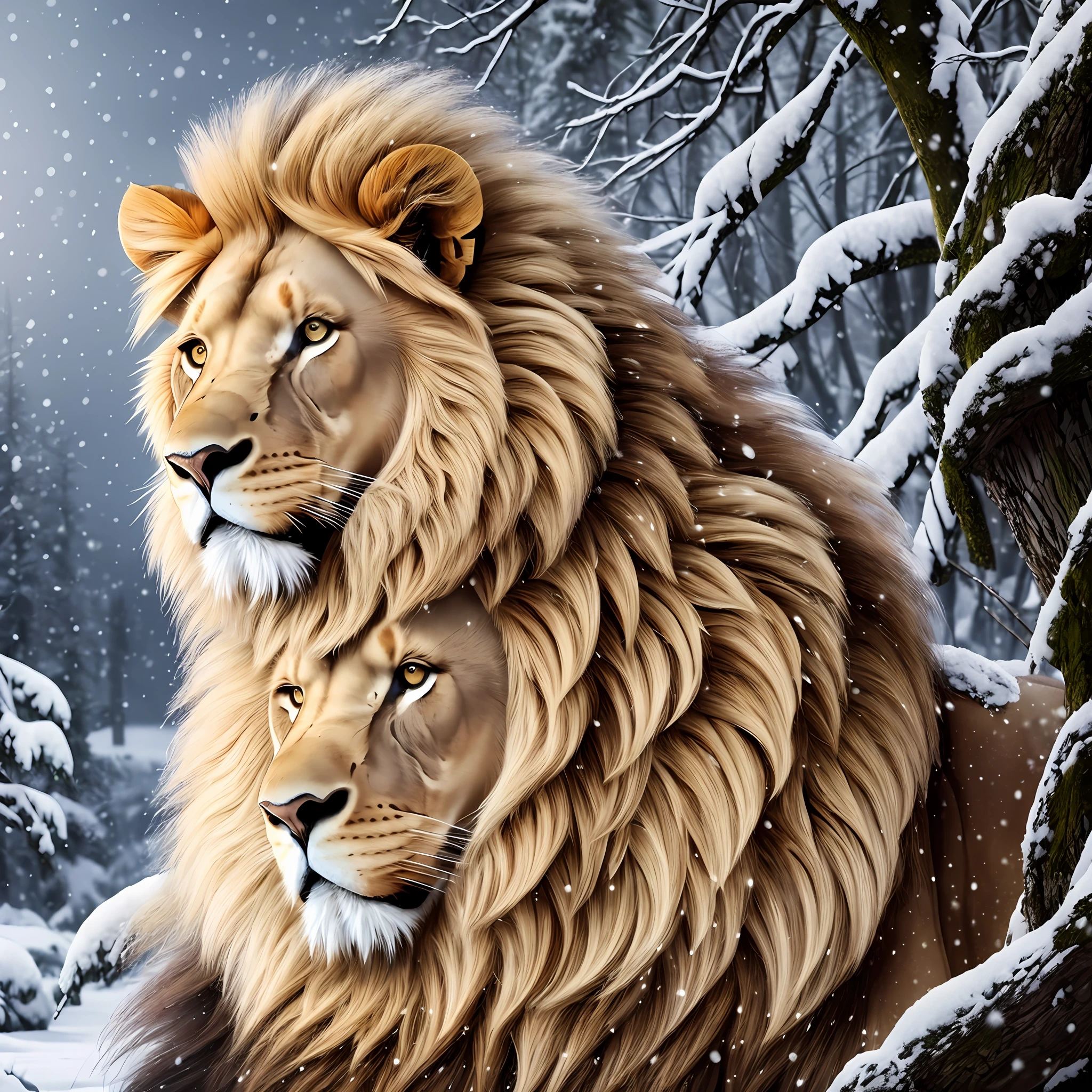 Create a strong warrior-style lion with its snow-white mane --auto --s2