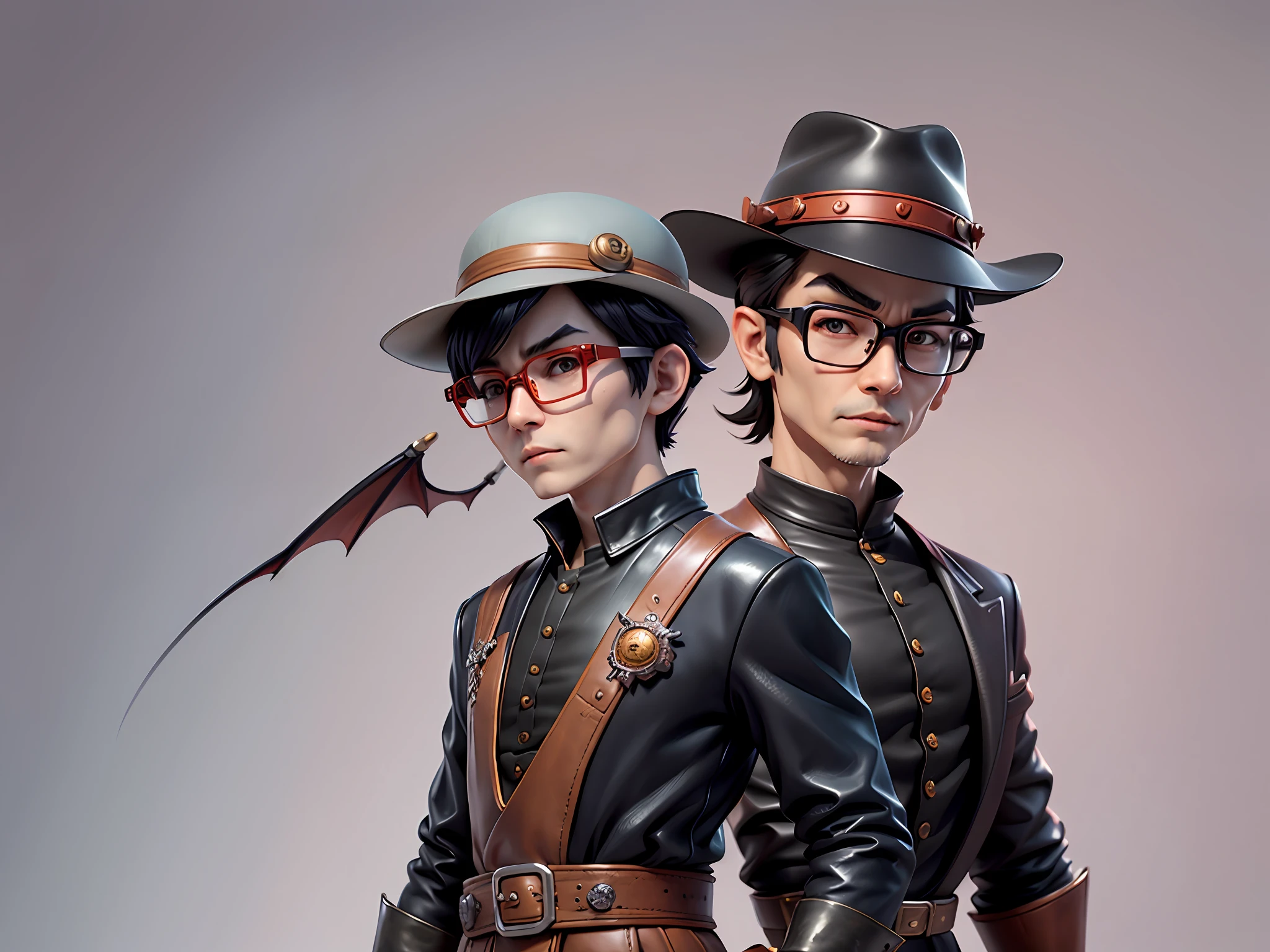 Young man with oriental face in leather hat, dragon, formal suit, short black hair, silver glasses, digital painting, 3D character design by Mark Clairedon and Pixar and Hayao Miyazaki and Akira Toriyama, the illustration is a high-definition illustration in 4K resolution with very detailed facial features and cartoon-style visuals.