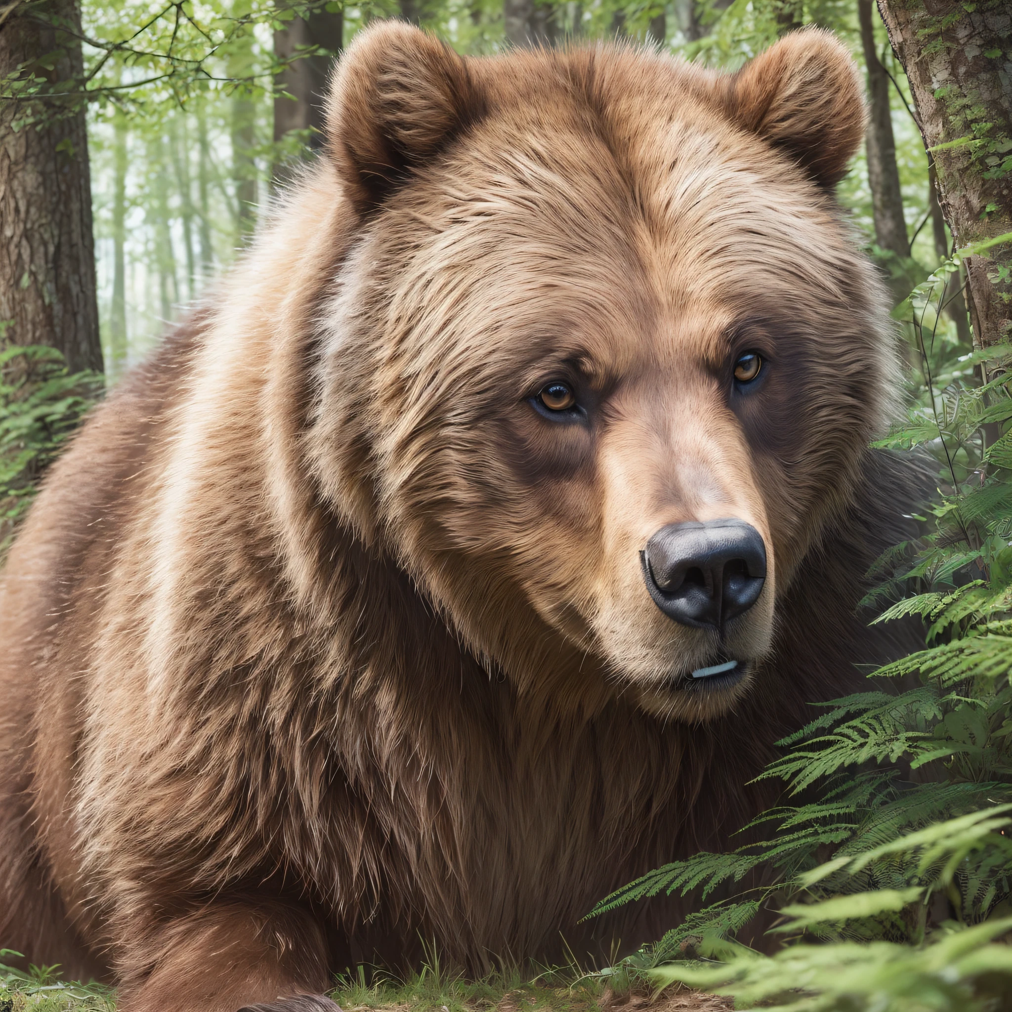 (hyper-realistic), (illustration), (high resolution), (8K), (extremely detailed), (best illustration), (beautiful detailed eyes), (best quality), (ultra-detailed), (masterpiece), (wallpaper), (detailed face), soil, grizzly bear, enchanted forest --auto --s2