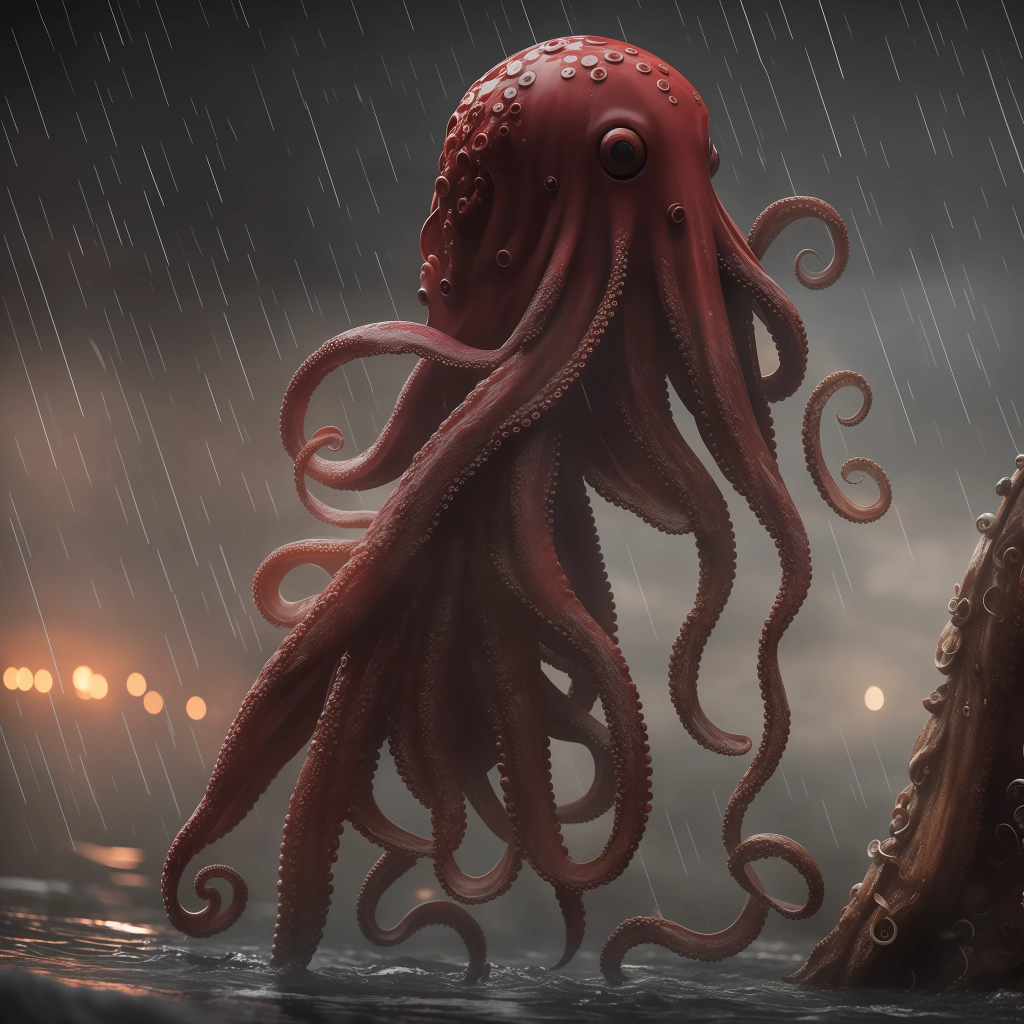 8k, octopus, humanoid, rain, gore, terror