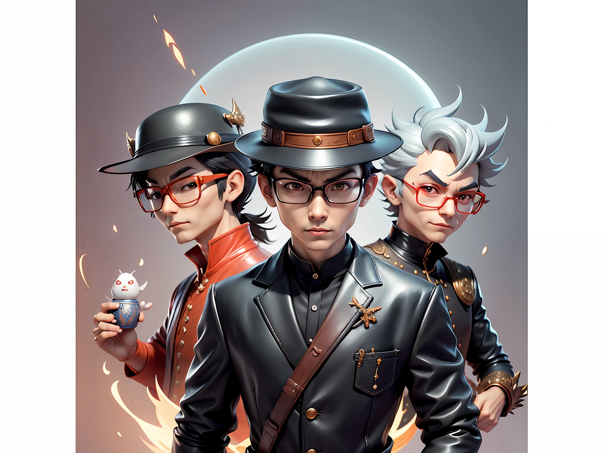 Young man with oriental face in leather hat, dragon, formal suit, short black hair, silver glasses, digital painting, 3D character design by Mark Clairedon and Pixar and Hayao Miyazaki and Akira Toriyama, the illustration is a high-definition illustration in 4K resolution with very detailed facial features and cartoon-style visuals.