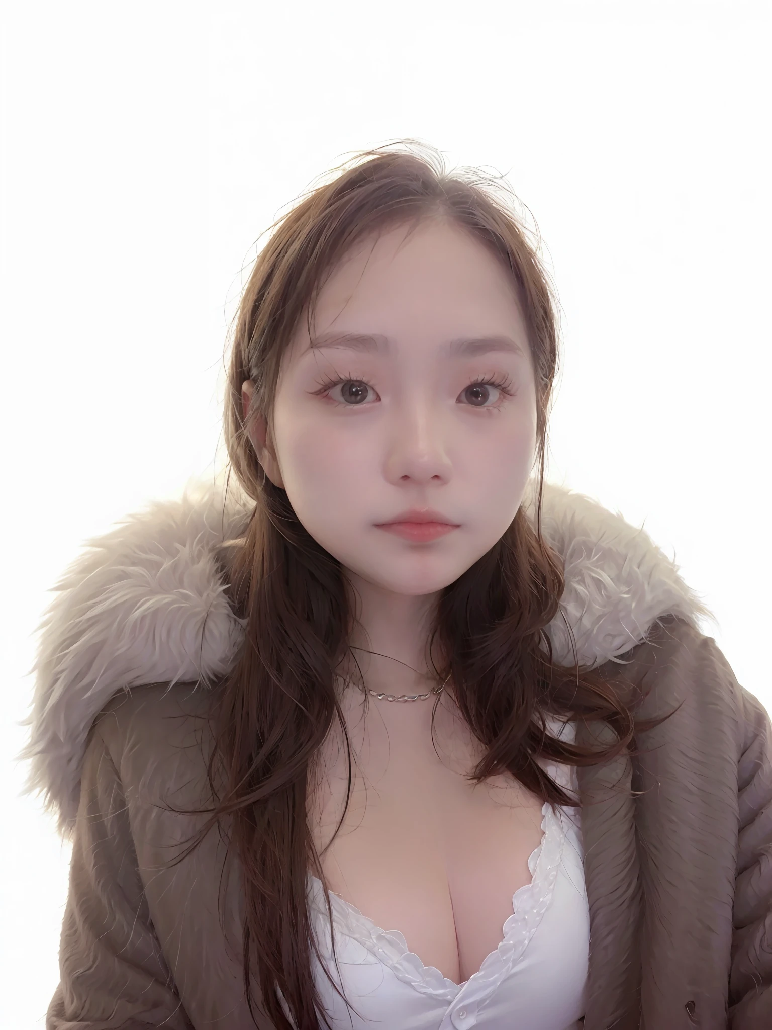 There is a woman posing for photo in a fur coat, beautiful korean woman, gorgeous korean young woman, korean woman, 8k selfie photo, beautiful korean young woman, korean girl, elegant, cute woman digital art, gorgeous chinese model, big breasts, plump, busty breasts, big breasts beauty, big breasts